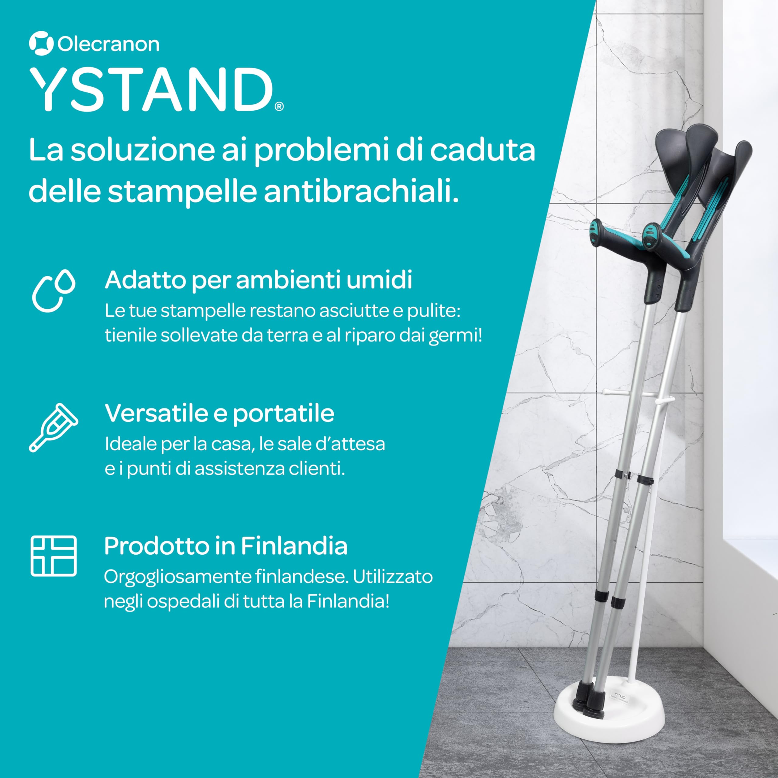 Supporto per Stampella da Avambraccio da 62 cm | Per casa, ufficio o viaggio, ausilio alla mobilità a portata di mano, custodia compatta, accessorio pratico