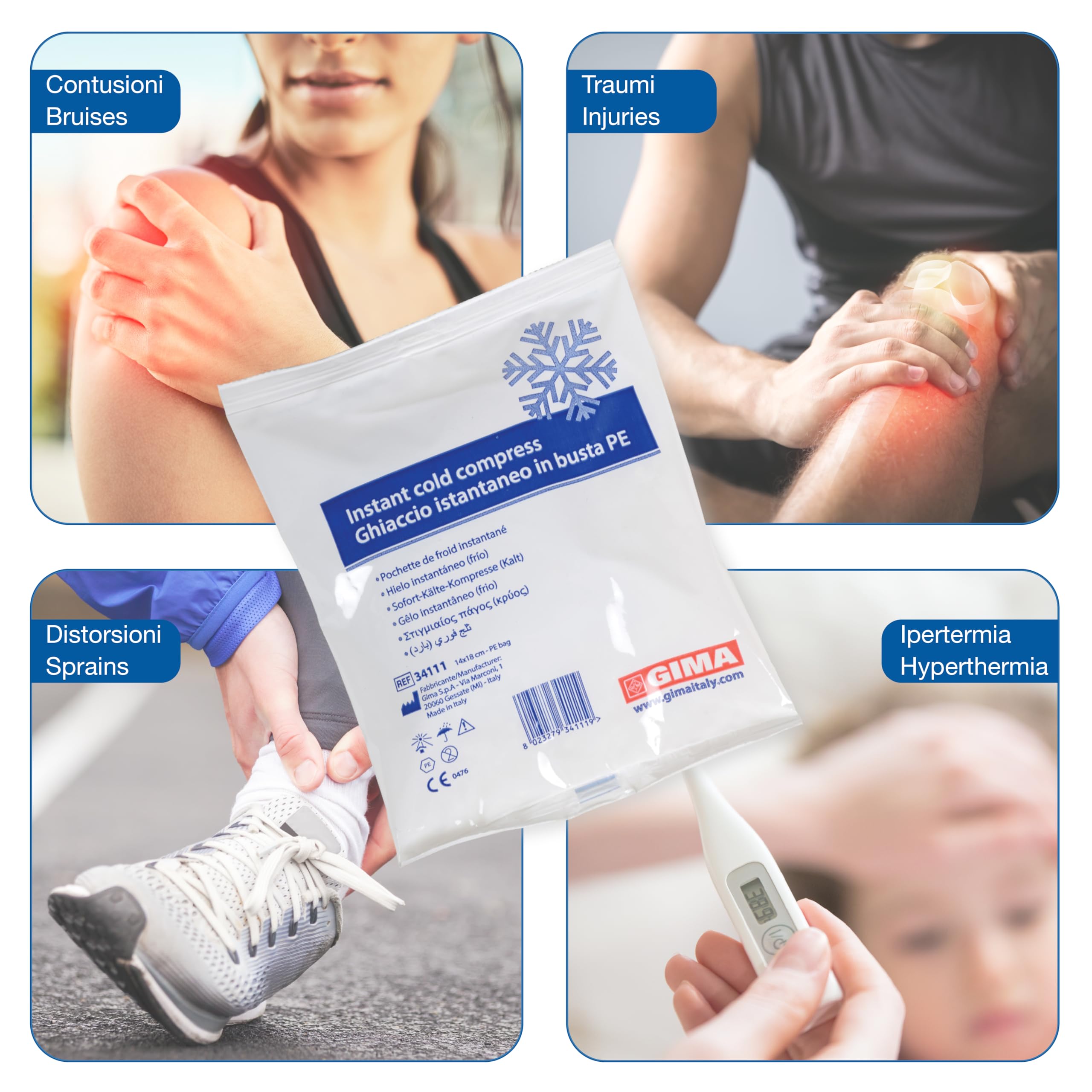 GIMA Hielo instantáneo en bolsa no tejida para crioterapia, traumatismos e hinchazón 34110