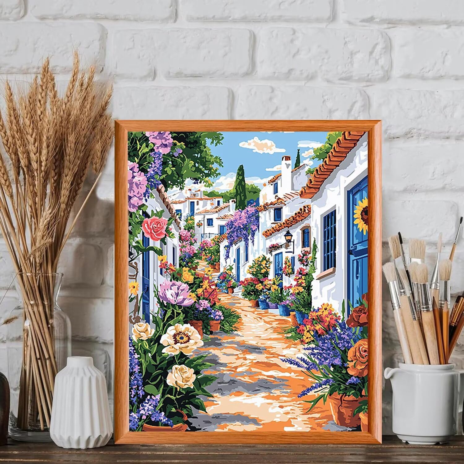 Vista di strada floreale Dipingere con i Numeri per Adulti, 70x90cm a-494 | Paint by Numbers Kit con Pennelli e Acrilico Pigmento, Fai da te Olio La Pittura di Numeri Kit, Decora la Casa, senza Cornice