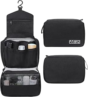 Toiletry Bag Cosmetic Organizer Bag, Hanging Toiletry Bag for Women, Waterproof Travel Toiletry Organizer with Hook, Travel Makeup Organizer for Accessories, Black