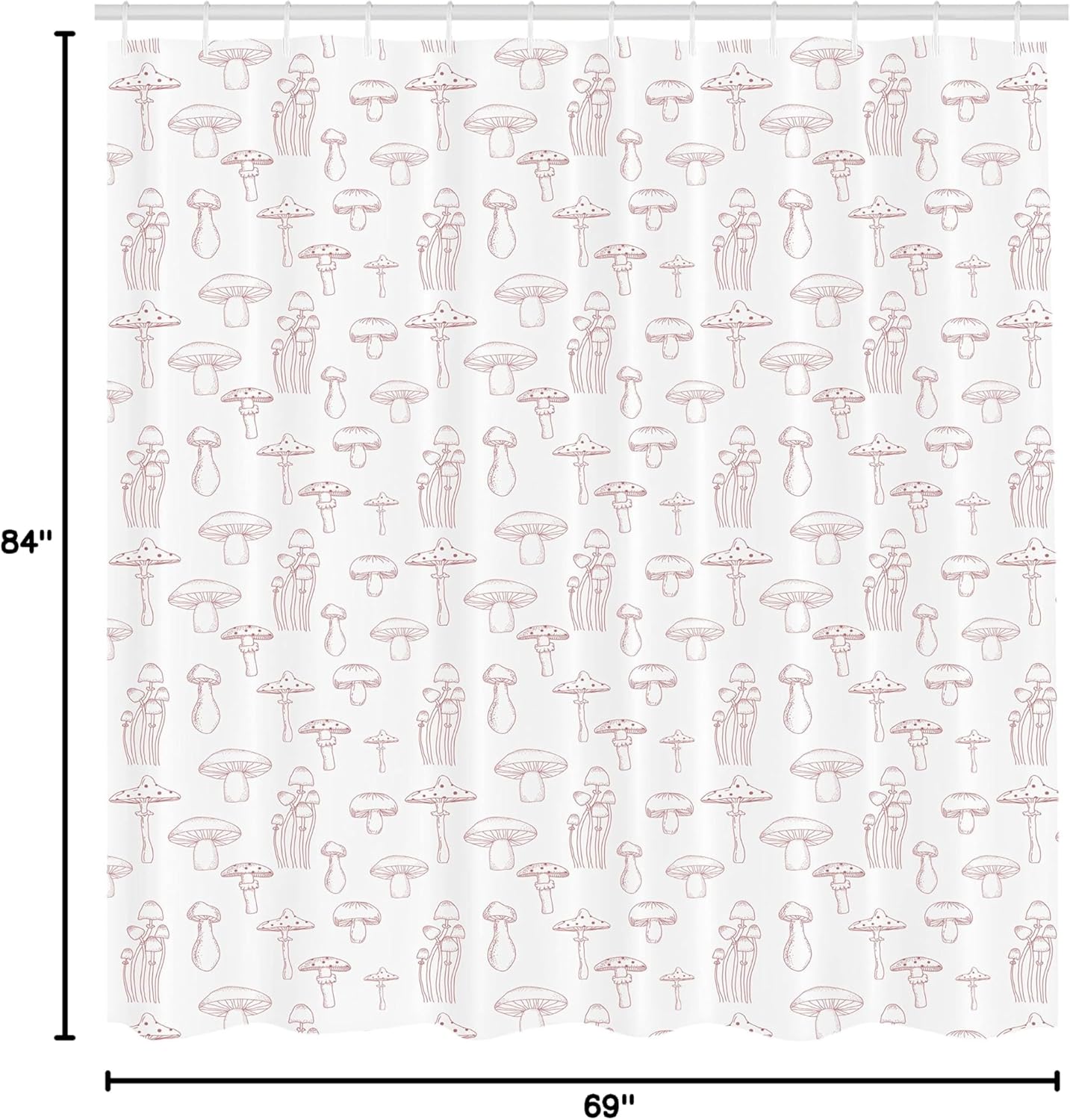 Ambesonne Mushroom Shower Curtain, Monochrome Digital Pencil Drawing Magic Garden Produce Sketch Illustration Print, Cloth Fabric Bathroom Decor Set with Hooks, 69" W x 84" L, Pale Maroon