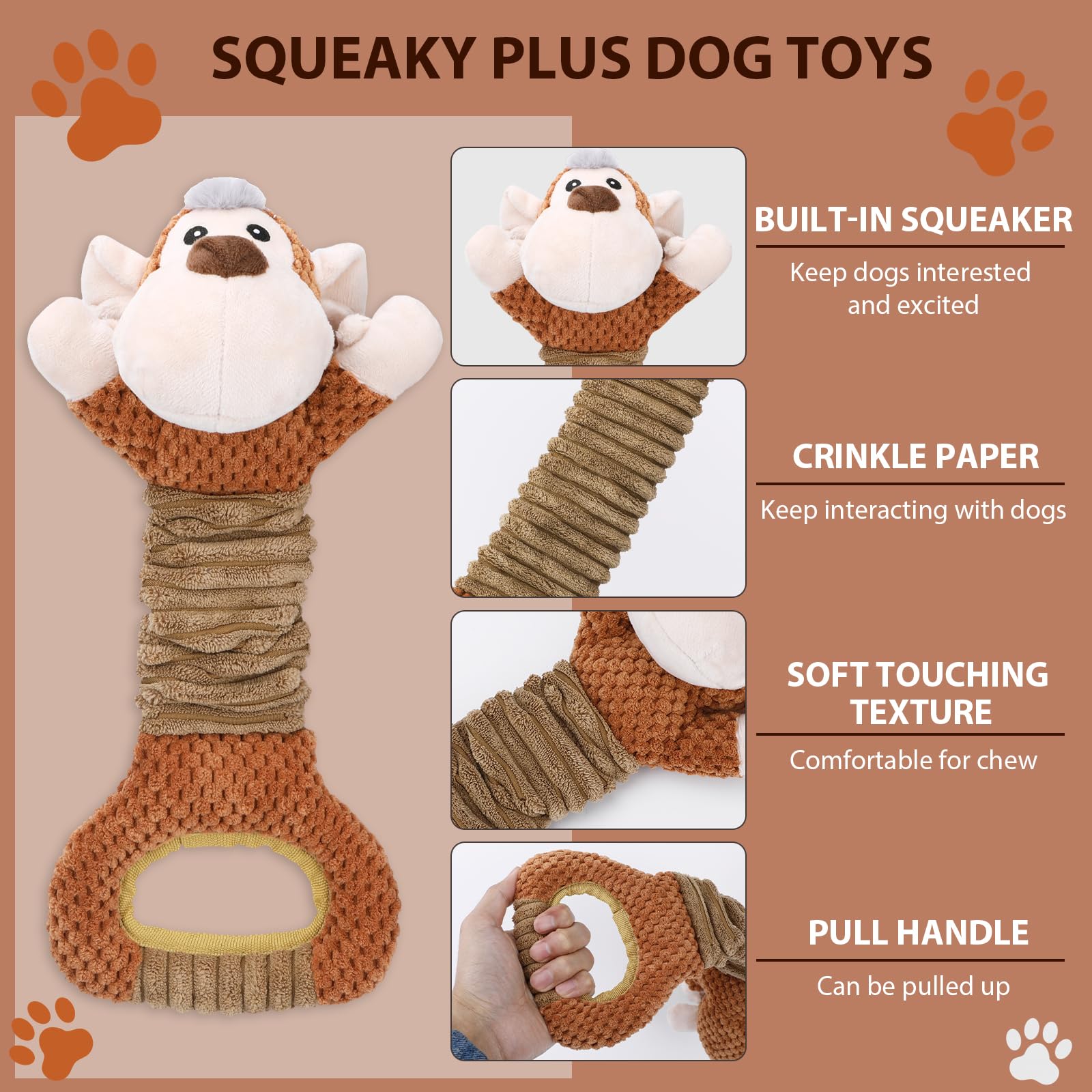 Letsmeet Juguetes para perros medianos y grandes, juguetes de peluche para perros con papel arrugado y chirriador, juguetes interactivos para dentición, reducir el aburrimiento, regalo para mascotas