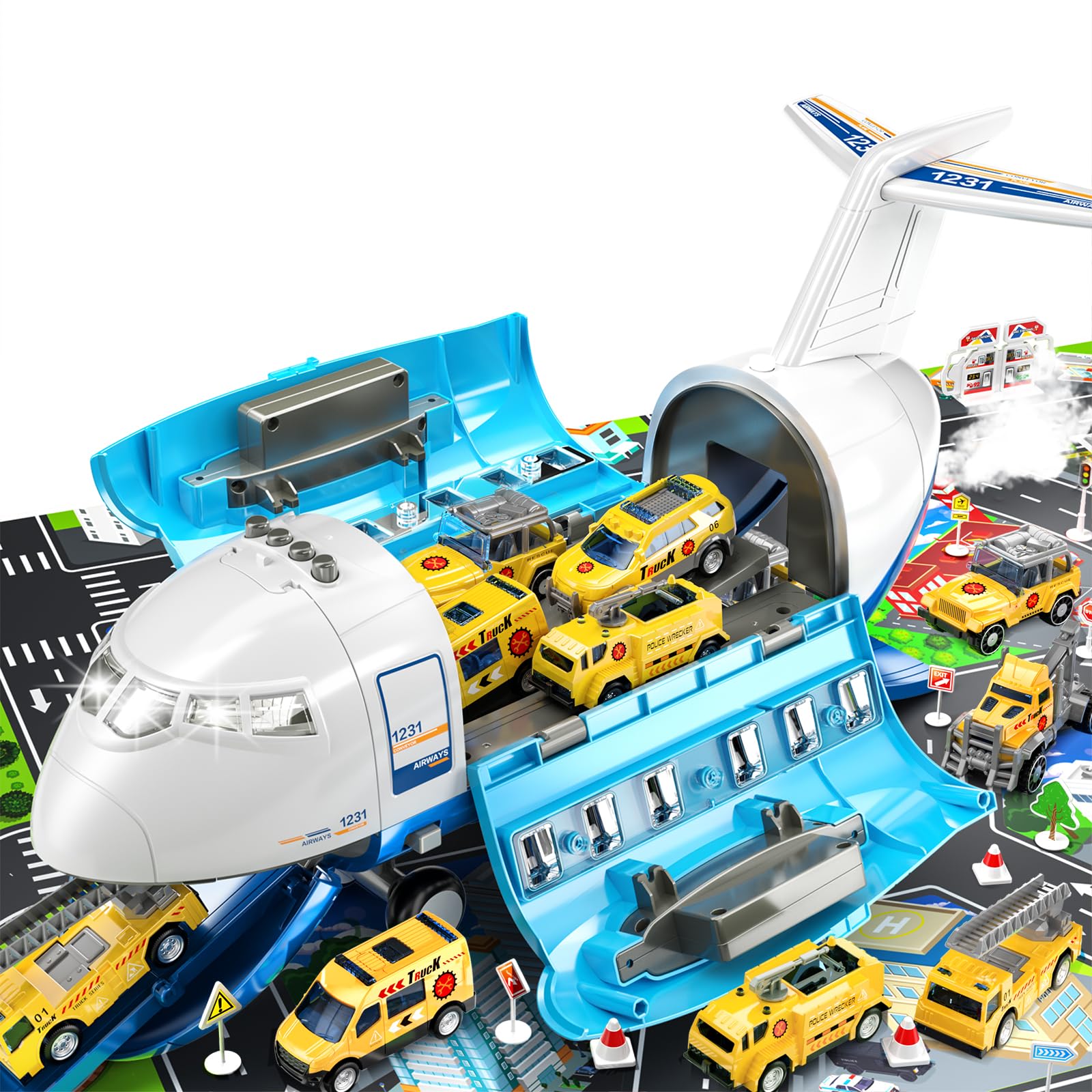Sponsored Ad - Kids Airplane Toys for 3 Year Old, Large Spray Transport Airplane Toy with 12 Construction Vehicles and Playmat, Kids Boy Toys Birthday Gifts 3 4 5 6 7 8 Years Old