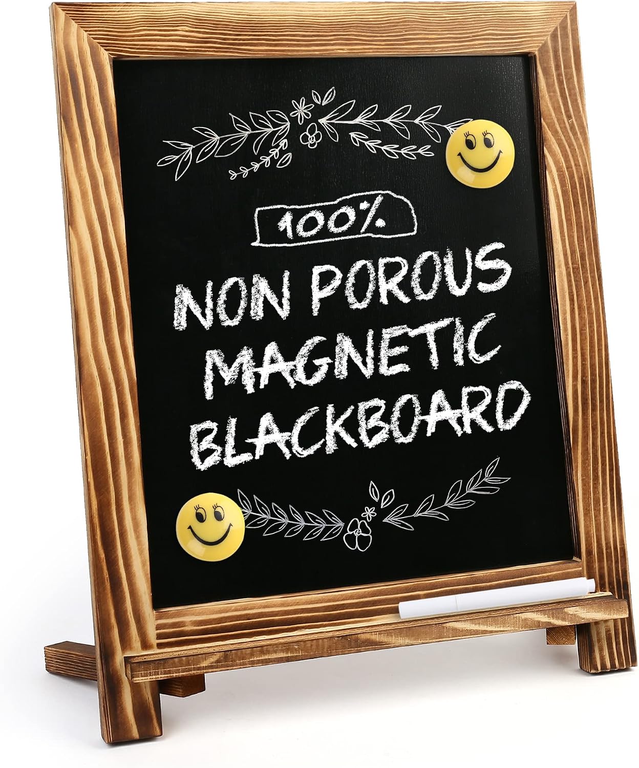 Rustic Chalkboard Sign, 15”x12” Standing Wood Framed Blackboard with Chalk Marker and Magnets, Magnetic Chalk Board Easel for Menu Kitchen Wedding Home Décor, Tabletop or Wall Hanging Display