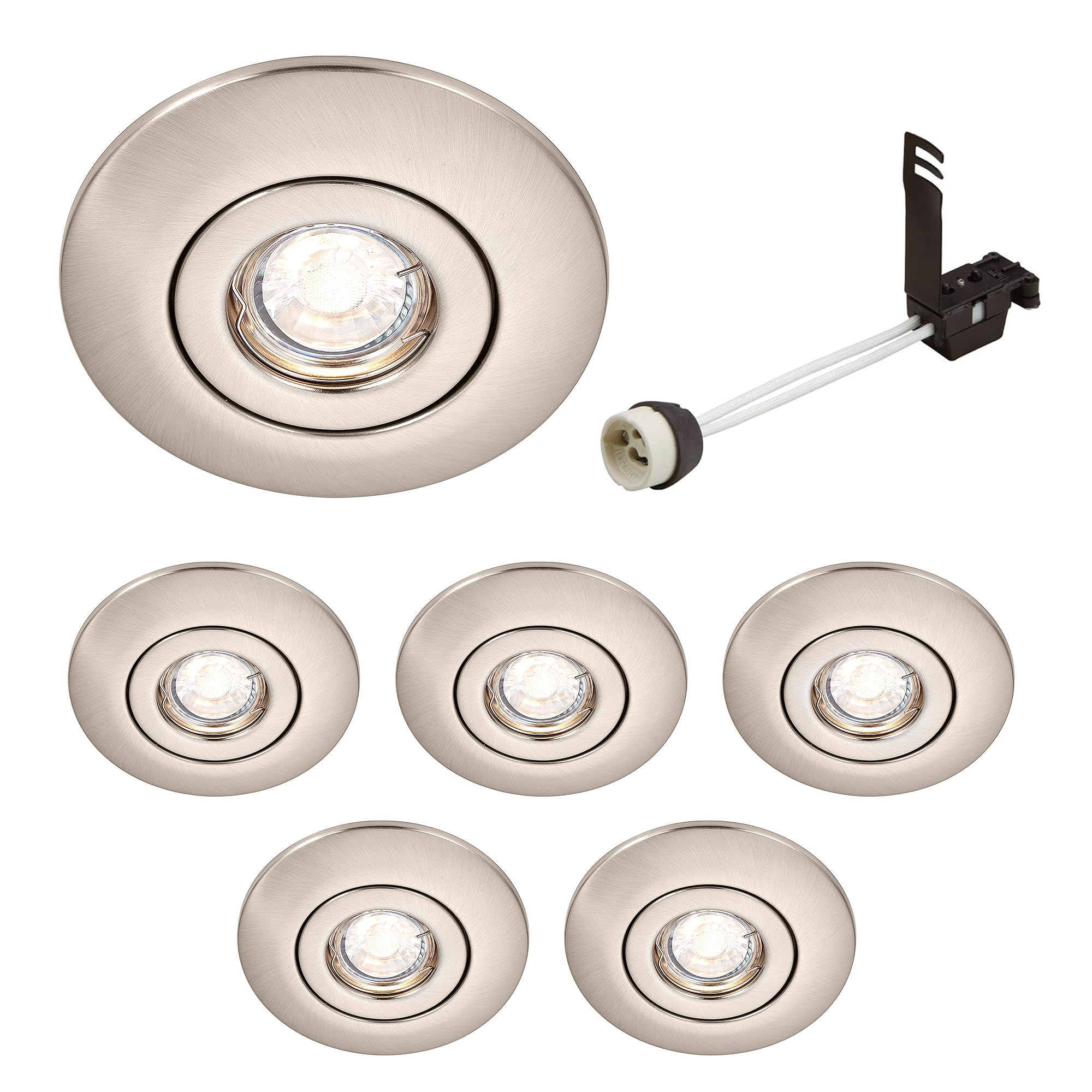National Lighting Brushed Chrome Spotlight Hole Converter, Recessed Ceiling Lights, Gu10 Halogen Or Led, Dimmable Downlights Conversion Kit 65Mm-125Mm Ip20 Rated - Pack Of 6