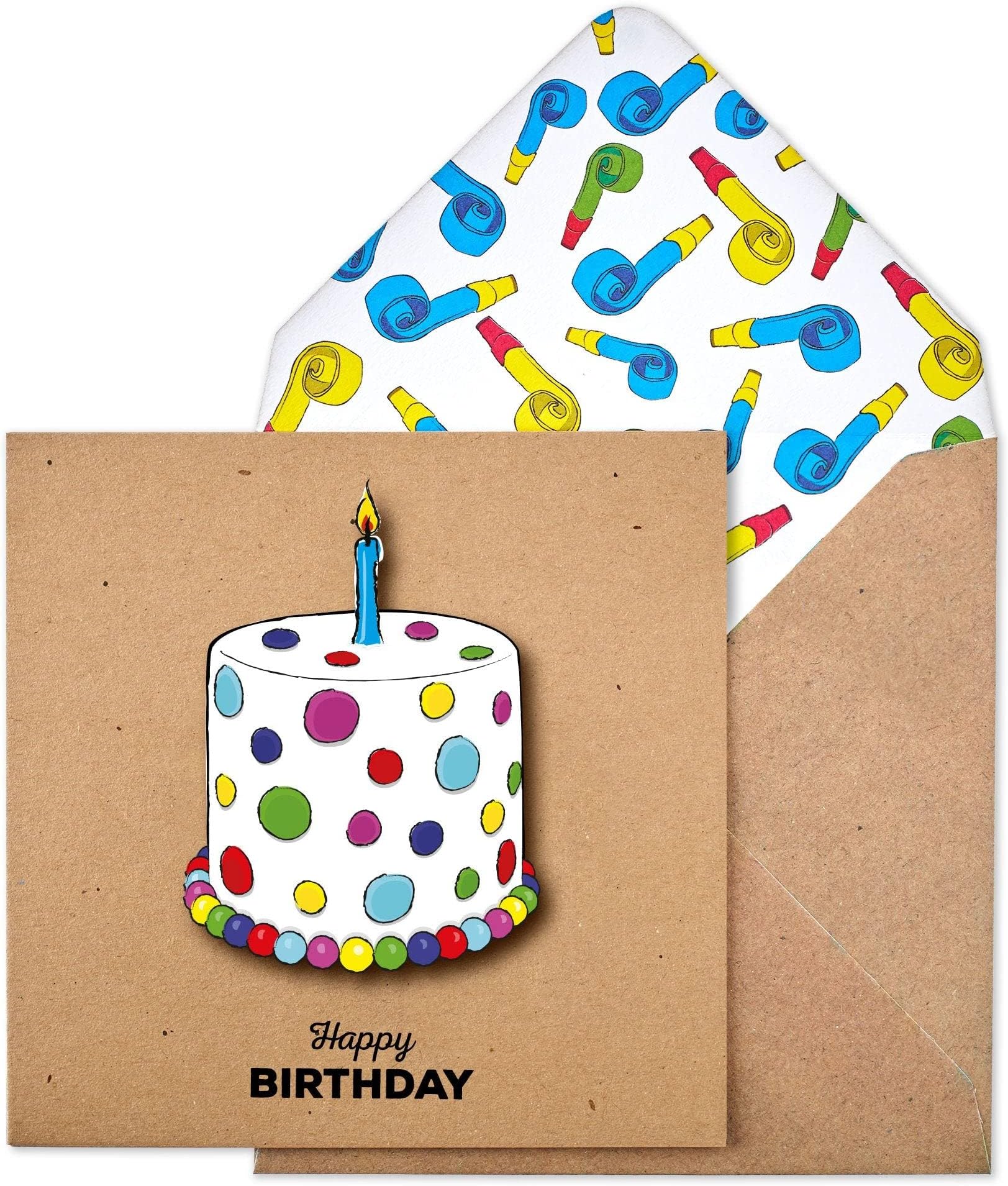 TacheSpotty Birthday Cake Premium Handmade FSC® Certified Greeting Card With Envelope. Birthday Card For Him Her Men Women Wife Husband Sister Brother Daughter Mum Or Dad.