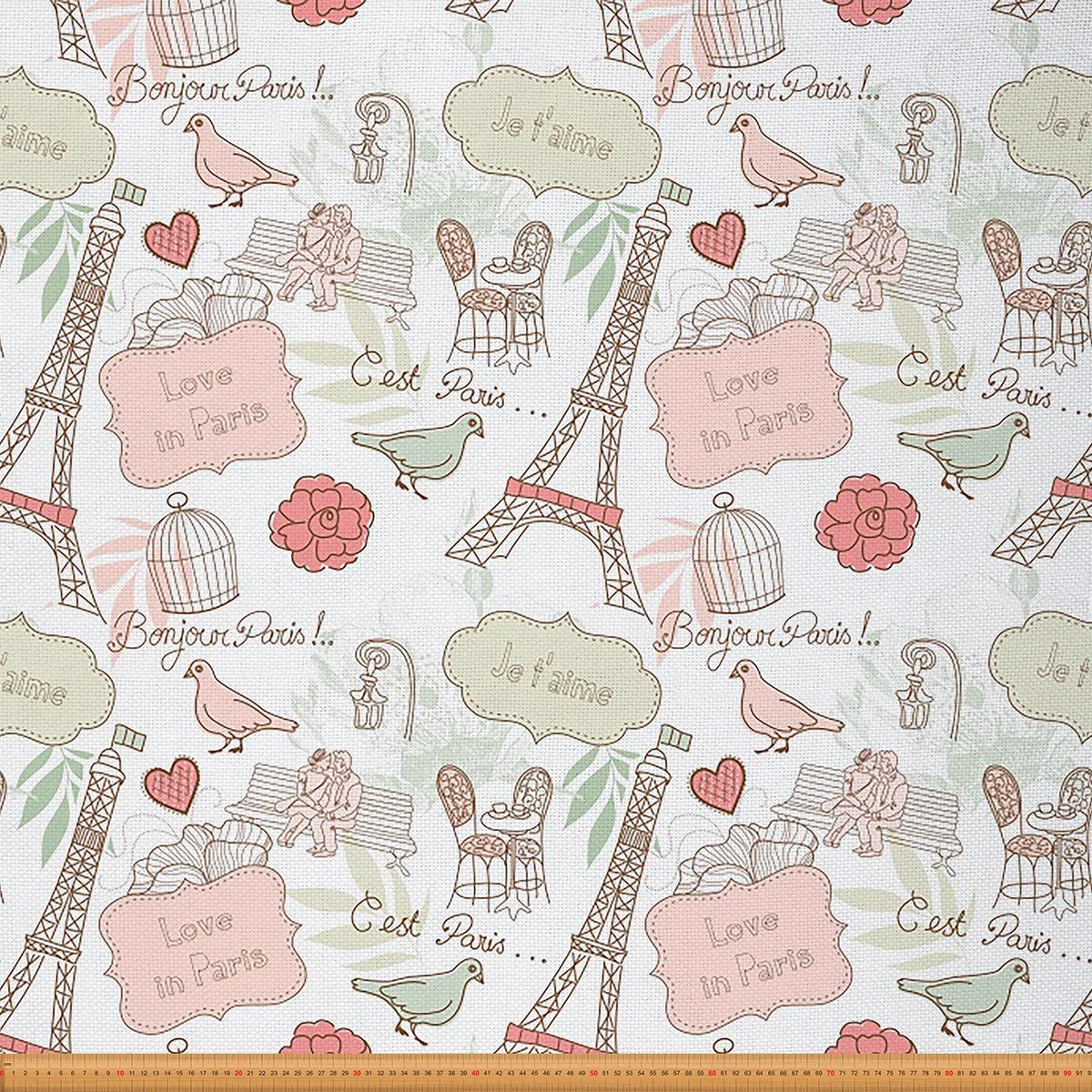 Loussiesd Upholstery Eiffel Tower Fabric for Chairs,Paris Street decor Outdoor Fabric by The Yard,Romantic France Floral Fabric for Upholstery and Home DIY Projects,3 Yard,(L276*W150cm) Pink