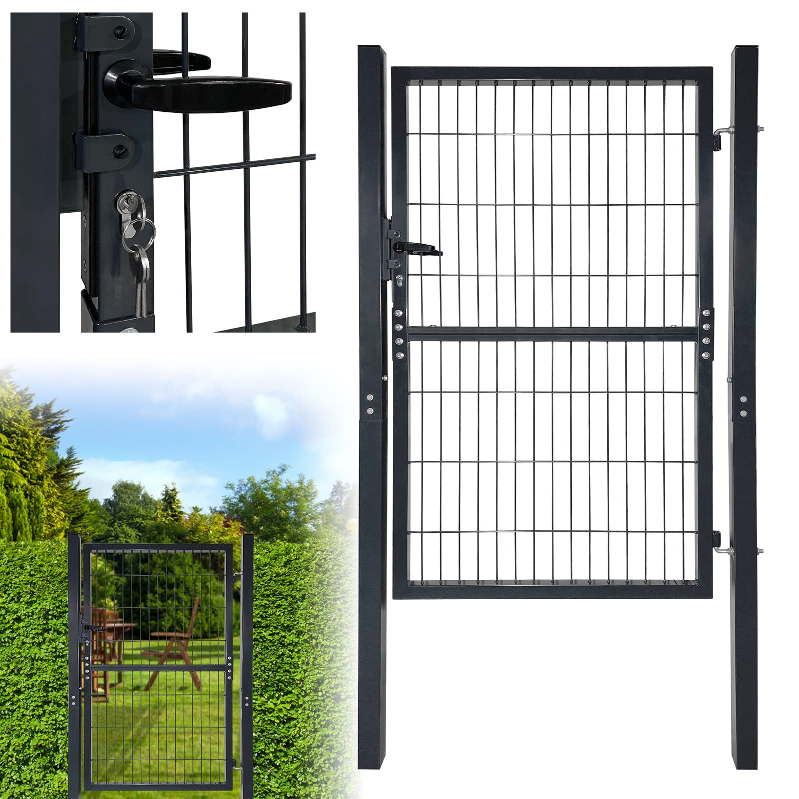 Aufun 150 x100cm Gartentür Gartentor für Stabmattenzaun Hoftor Zauntür Gartenpforte Inkl. Schloss, Pfosten und Befestigungsmaterial, Zauntor, Zauntür, Gartenzaun, Anthrazit