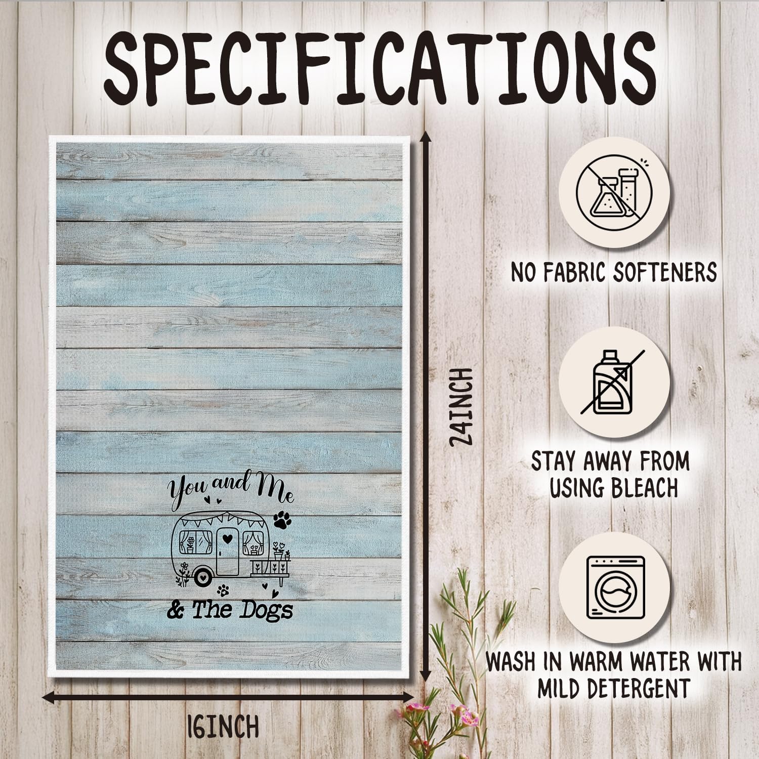 Rustic Camping Dog Kitchen Towels, Gifts for Camping Hiking Lovers Dish Tea Towels, Dog Lover Mom Dad Owner Gifts Decorative Hand Towel for Kitchen Bathroom, 16x24 Inch Set of 2 - Image 6