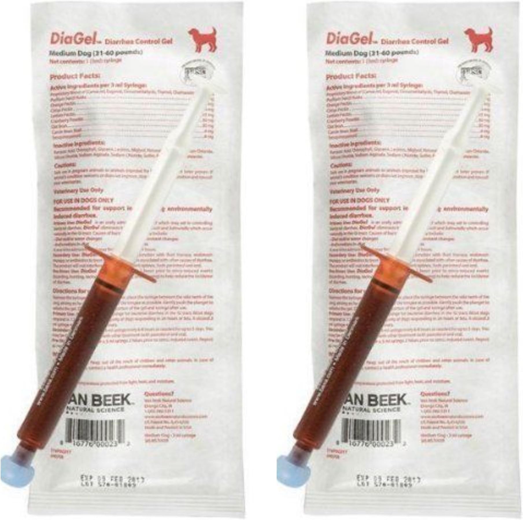 Diarrhea Control Gel for Medium Sized Dogs 31-60 Pounds, 3 mL Syringes, 2 Pack