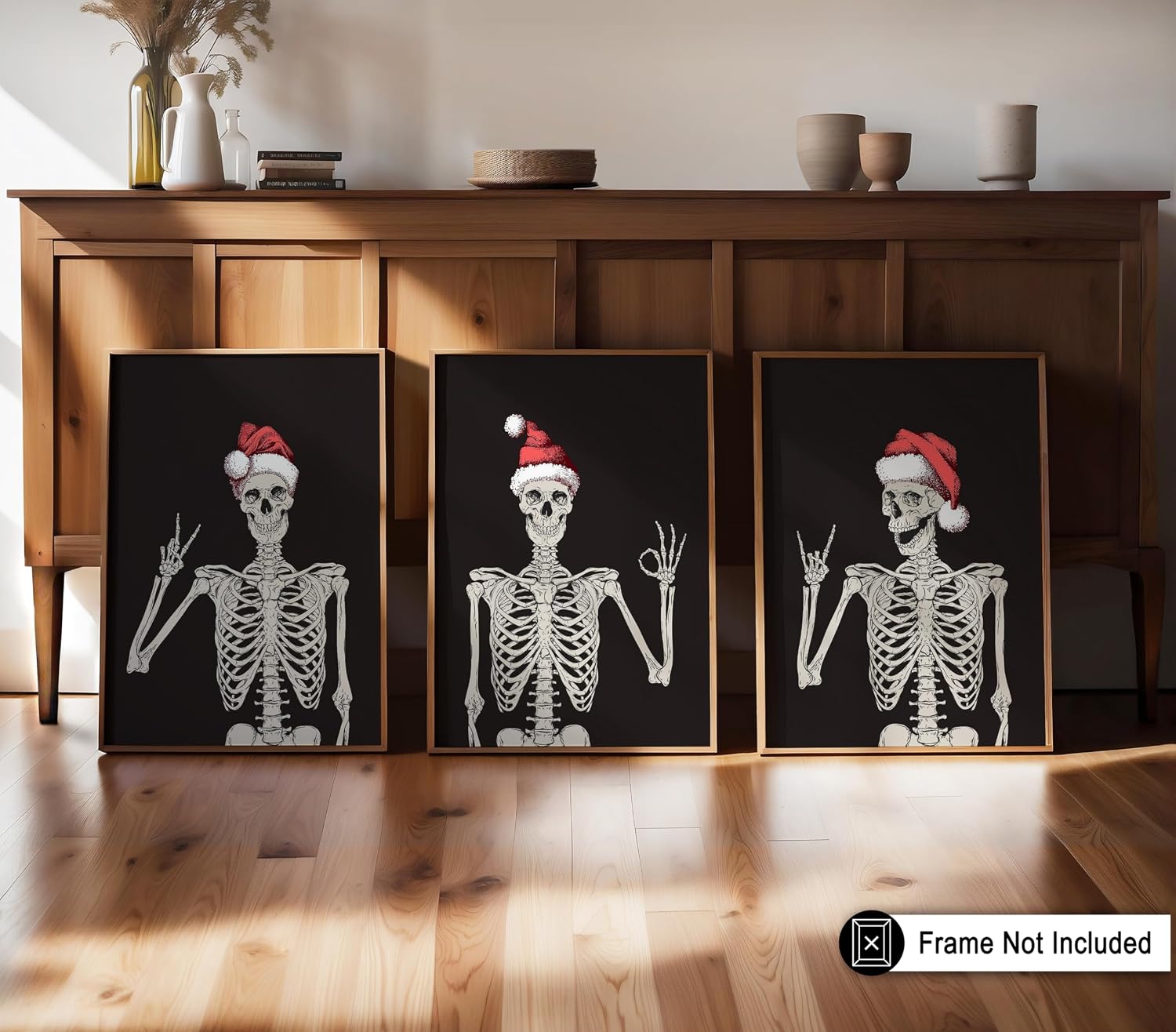 Poster Master 3-Piece Christmas Poster - Christmas Skeleton Print - Holiday Art - Trendy Wall Art - Gift for Men & Women - Funny Gothic Decor for Living Room, Bedroom or Dorm - 8x10 UNFRAMED Wall Art