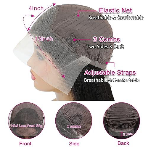 Miniatura 3 de Pelucas de cabello humano lacio con encaje frontal transparente HD de 13 x 4 pulgadas, pelucas de cabello humano para mujeres negras, sin pegamento,
