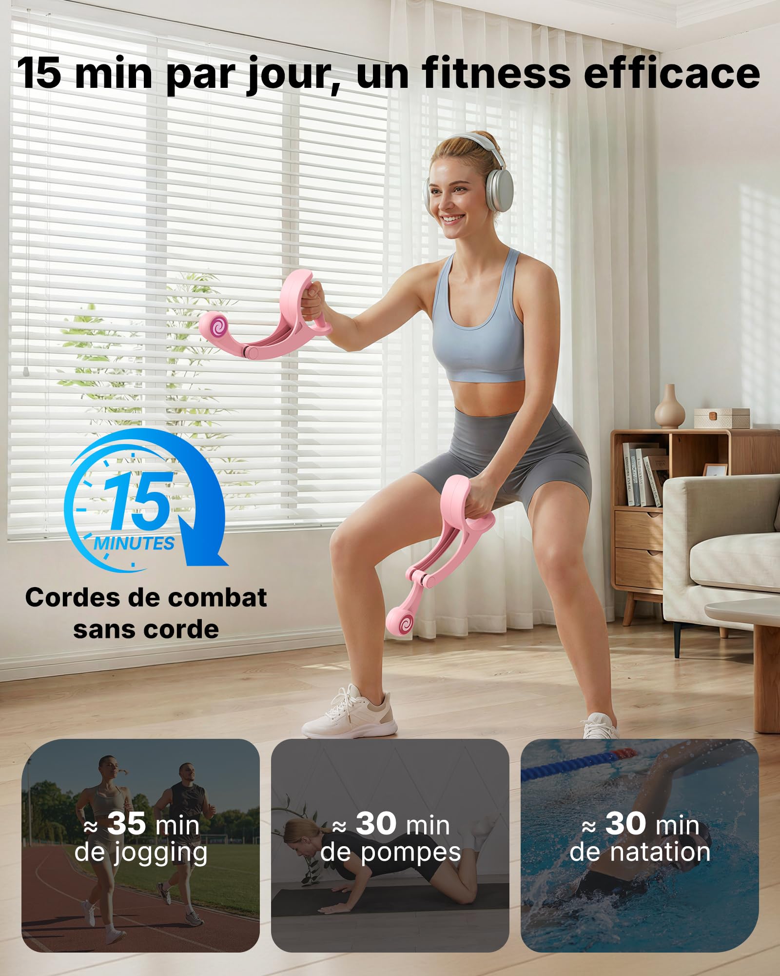 MERACH Ropeless Battle Ropes, Corde d’entraînement sans Fil, Muscle Les Bras, Gainage & Corps Entier, Idéal pour Le Fitness Débutant et la Rééducation, Silencieux & Portable - Rose (Lot de 2)