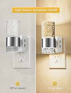 L LOHAS LED Night Light,Dimmable Night Lights Plug into Wall, 2 Pack Acrylic Nightlights with 0-100 LM Adjustable Brightness, 3000K Plug in Night Light with Dusk to Dawn Sensor, for Bathroom Hallway