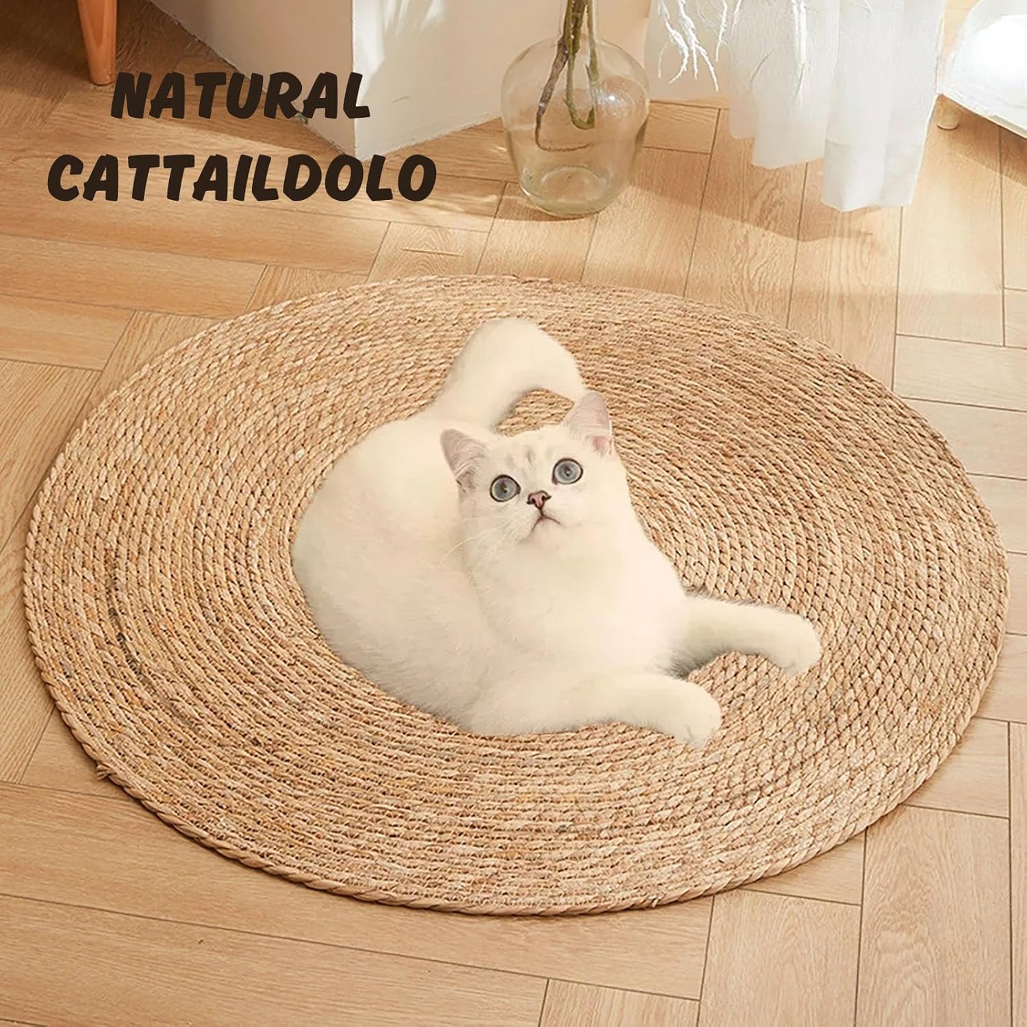review Natural Cattail Pad, Cat Scratcher Pad,Cat Sleeping Pad,Protecting Furniture Carpets,Pets Scratch Carpet (31.5''x31.5''), Curry