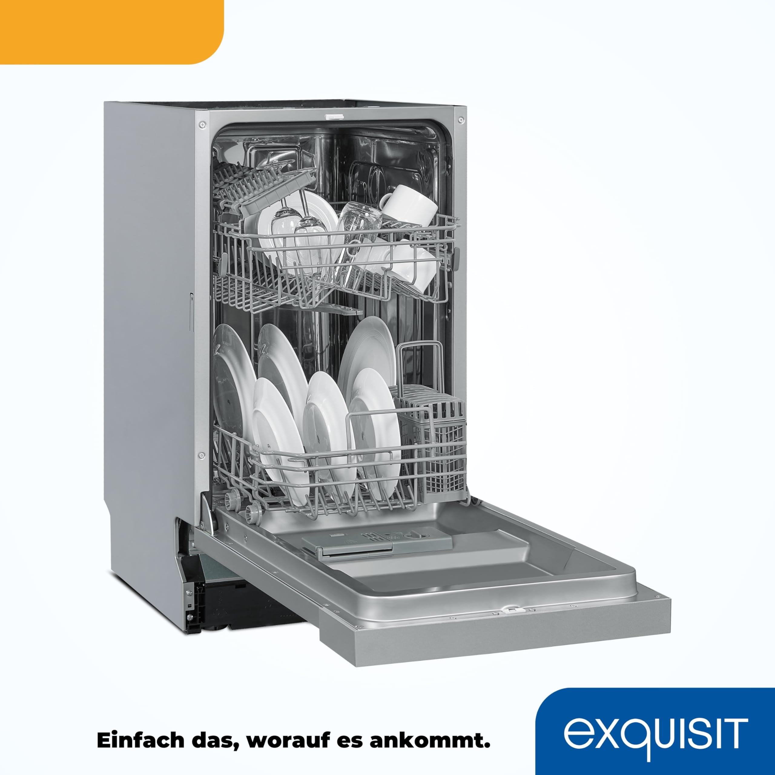Exquisit Einbaugeschirrspüler 45 cm Teilintegriert Inox 9 Maßgedecke 6 Programme ECO Glas 9 L Wasserverbrauch Startzeitvorwahl EGSP51009-EB-030E