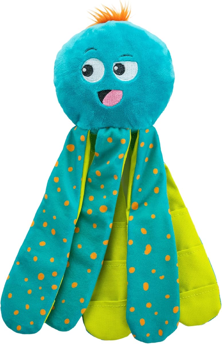 Nina Ottosson Silly Legz Octopus Dog Toy Treat Puzzle, 13.8" | Roll-Up Legs, 15 Hidden Treat Pockets, Plush Floppy Body, Squeaker in Head, Interactive Snuffle & Seek, Dogs & Puppies
