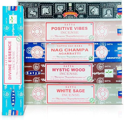 Vista 8 de Satya - Juego de regalo de incienso Nag Champa, éxito super, sangre de dragón, sándalo, pachulí, lavanda, vibraciones positivas, 15 g