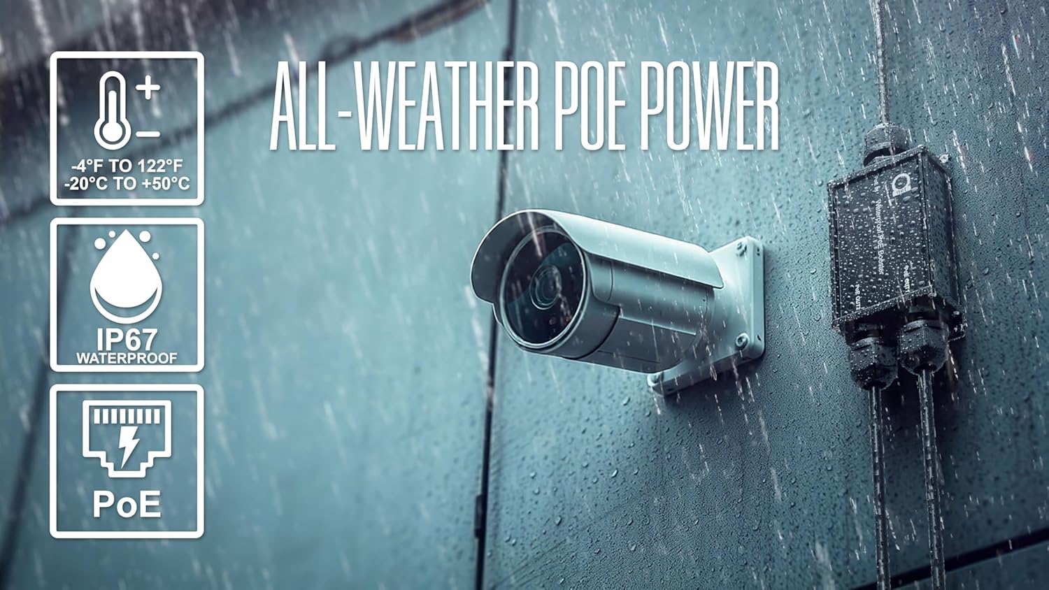 Waterproof PoE Extender Repeater Booster, Outdoor Gigabit PoE Amplifier with 2 Output Ports, IP67, 802.3af/at/bt, Up to 90W Total, No Power Required