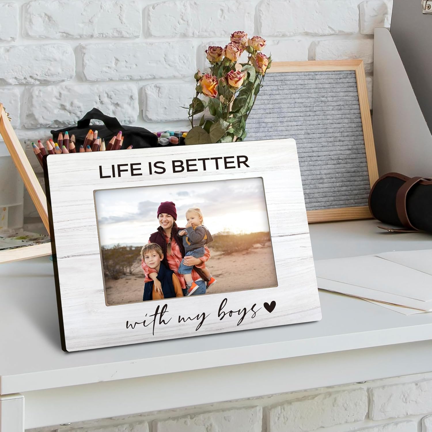 Life Is Better with My Boys Picture Frames 8x10, Mom of Boys Photo Frame, Boy Mom Gifts for Momfrom Son, Gifts for Sons fromMom, Mother and SonPicture Frame for Tabletop Wall - Image 3