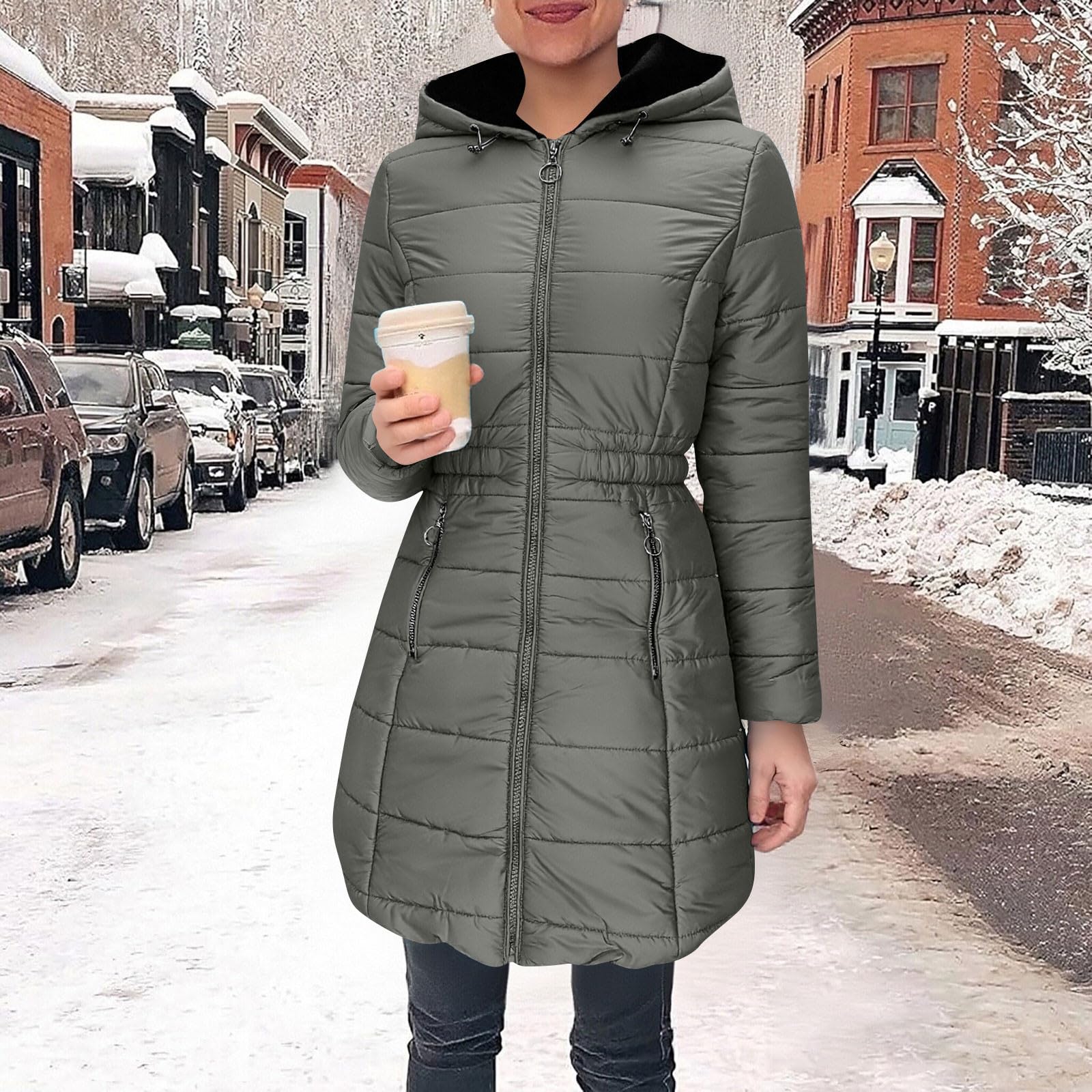 HAOLEI Abrigo Parka Invierno Mujer de Forro Polar Chaqueta Acolchado Termica de Cremallera Largo con Capucha Cálido Parka a Prueba de Viento Cazadora Invierno para Mujer Gruesa Gabardina Cortavientos