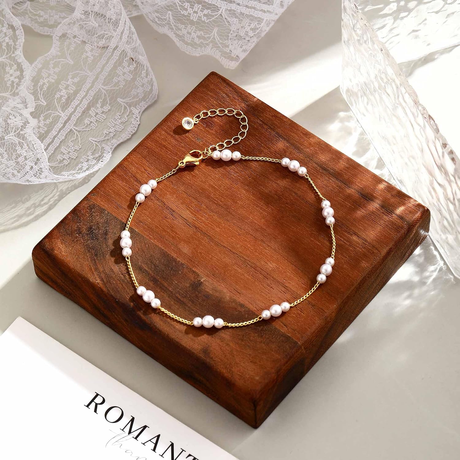 Warshion Ankle Bracelets for Women - 14K Gold Plated Waterproof Gold Anklet Delicate Chain Women's Anklets Summer Beach Pearl Jewelry Layering Gift Non Tarnish