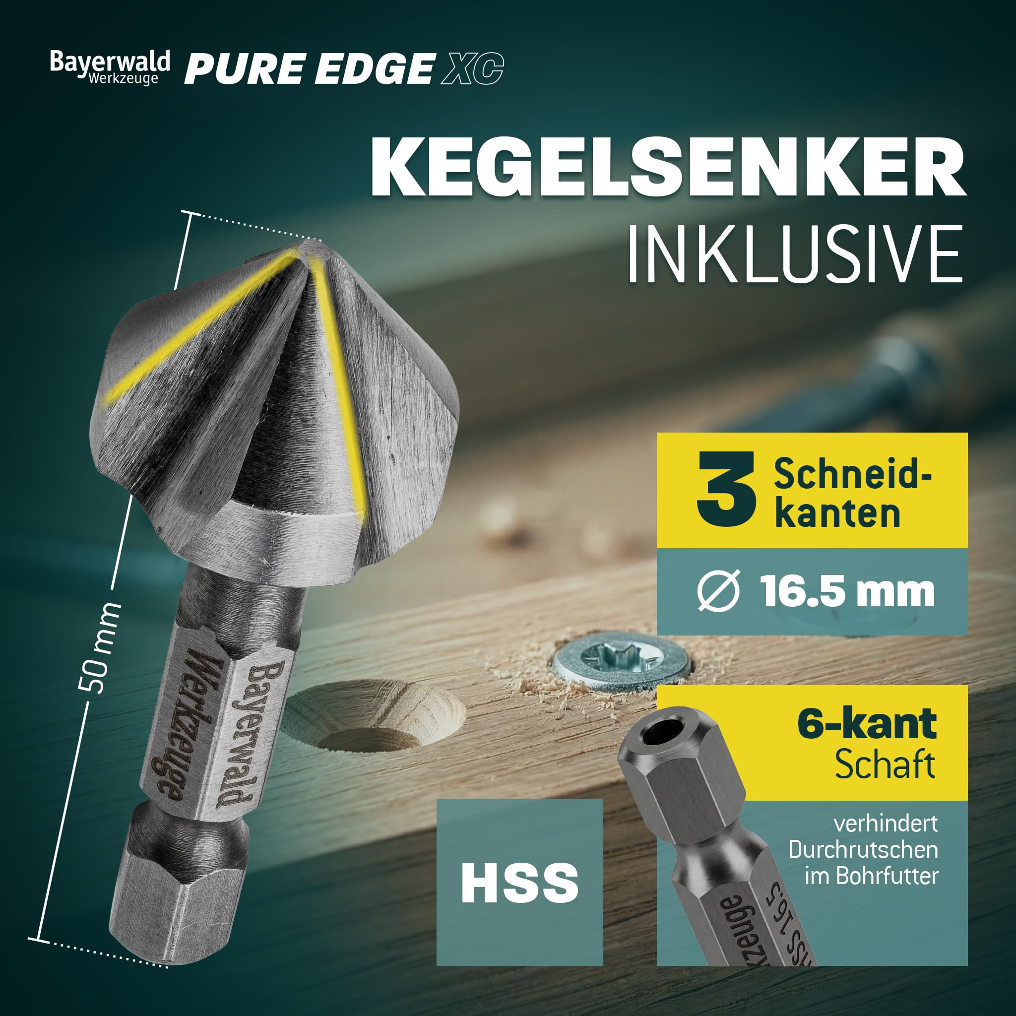 Set di punte per trapano HSS Pure Edge XC, 26 pezzi, 1 – 13 mm Bayerwald Tools – Xtra Clean con punta di centraggio Brad Point & svasatore conico – fori senza schegge in legno morbido/duro e materiali
