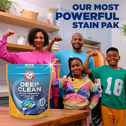 Miniatura 2 de ARM & HAMMER Deep Clean Stain Formula Power Paks, detergente para ropa, removedor de manchas de lavandería, aroma limpio brillante, 44 unidades, 44