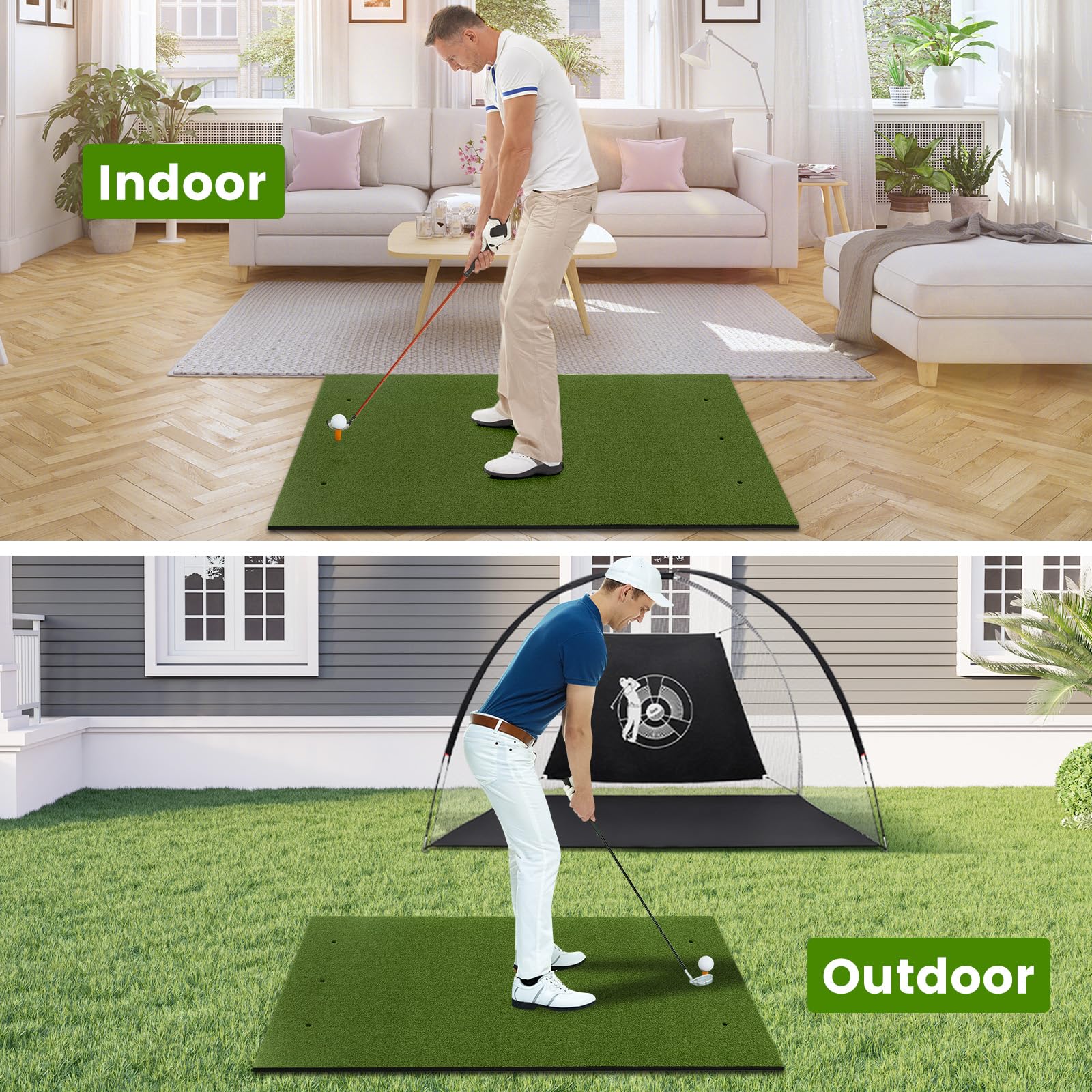 LIFEZEAL Mata treningowa golfowa, mata do gry w golfa z 6 otworami, mata do trawnika do ćwiczeń golfowych wewnątrz i na zewnątrz z 2 trójnikami i wędkami kierunkowymi 90 cm