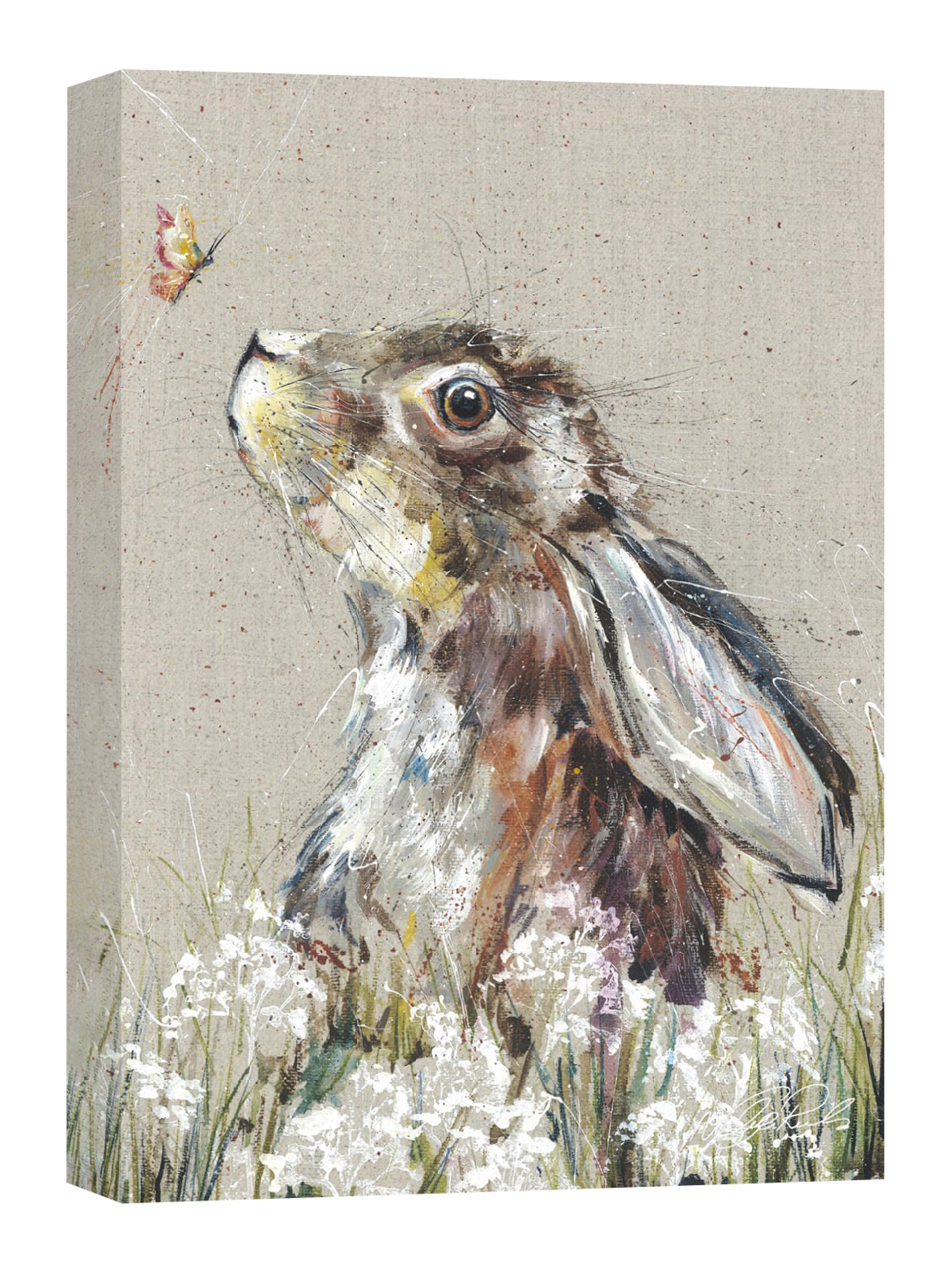 Artko Artistic Hare & Butterfly Canvas Wall Art - 'Bella' by Nicola Jane Rowles - Wildlife Themed Artwork - Ready to Hang Home Décor - 30cm x 40cm