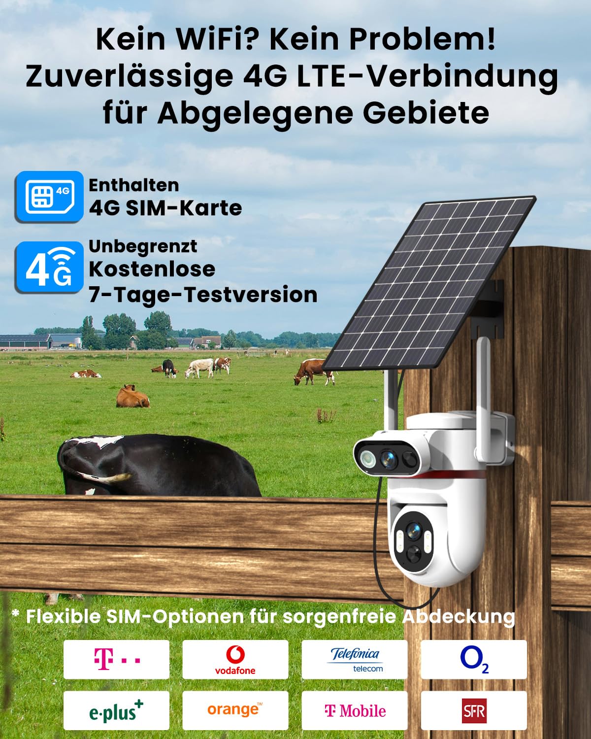 UCOCARE 4G LTE Solar-Überwachungskamera mit SIM-Karte, 24H Aufzeichnung AOV