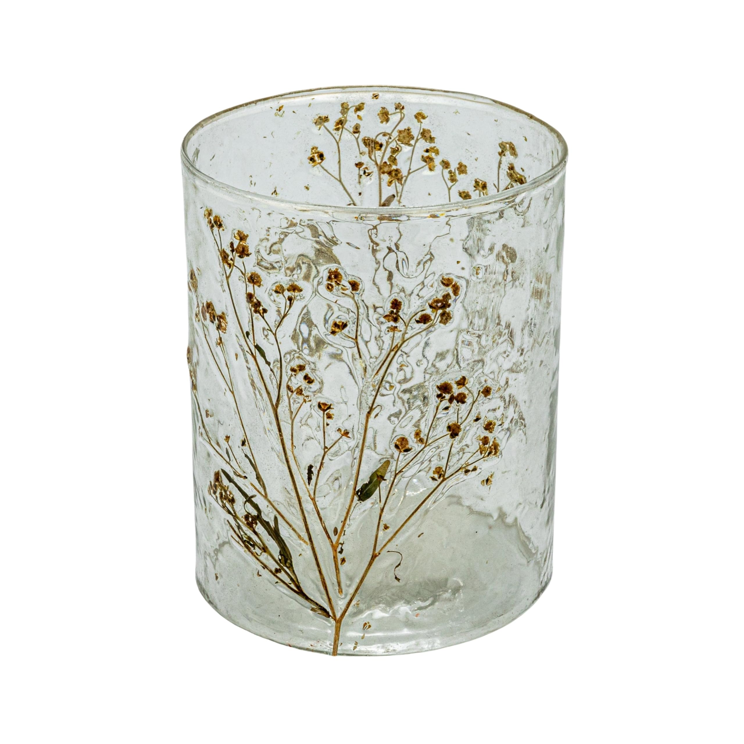 Creative Co-Op Reclaimed Glass Votive Holder with Natural Botanicals, Clear