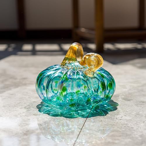 Miniatura 2 de QFkris Calabaza de cristal soplada a mano para decoración, 3.4 x 3.5 pulgadas, decoraciones de otoño para el hogar, figura de calabaza de cristal