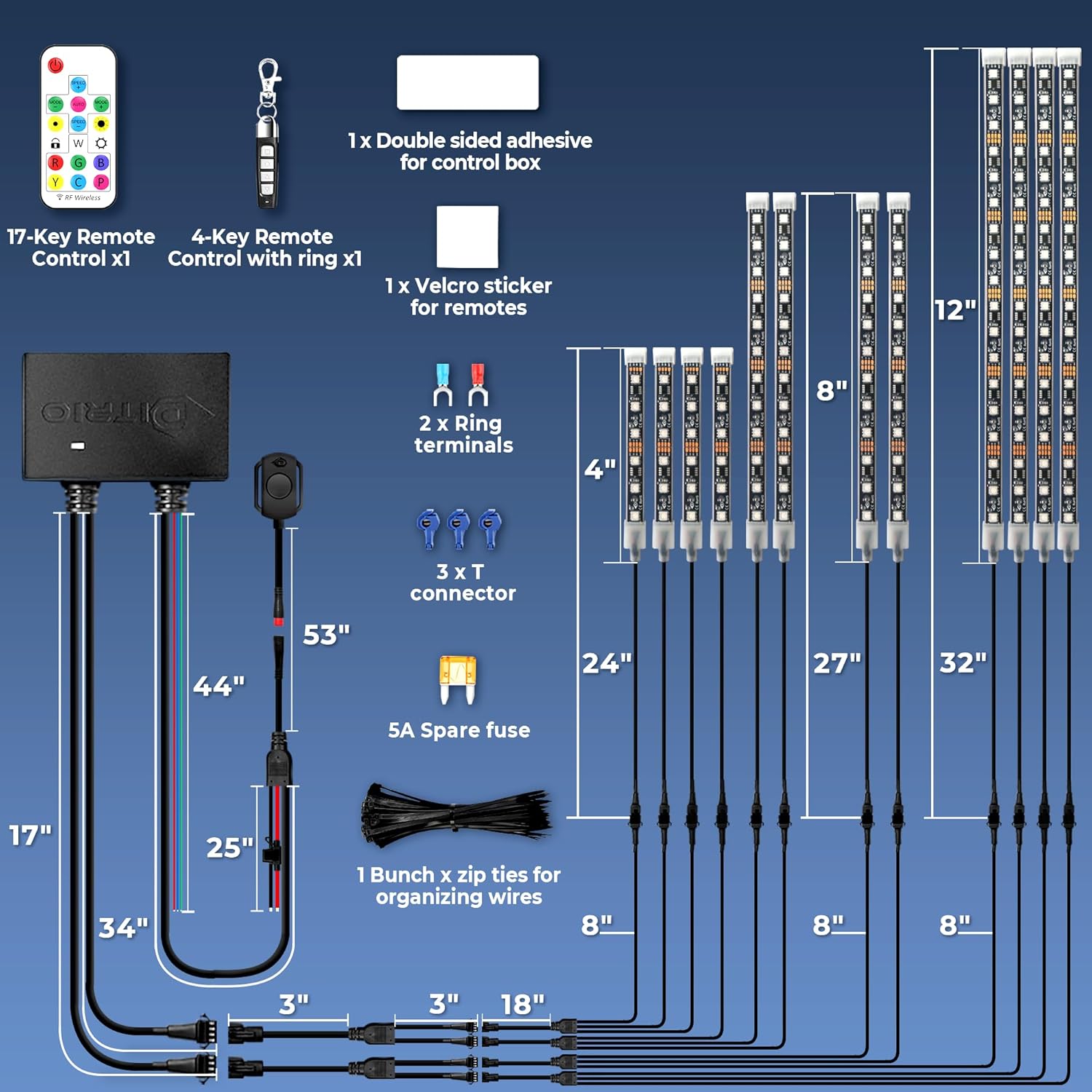 12PCS Motorcycle Led Lights with Brake Turn Signal,Underglow Light Kits with DITRIO APP/RF Remote Control, Dual Zone,Waterproof,12V Pixelglow Led RGB Lights for Motorcycles, Golf Carts, ATVs, UTVs