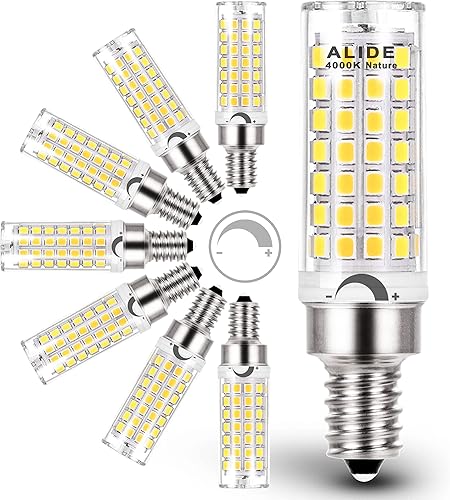 Miniatura 16 de ALIDE Bombilla LED E12 4000K regulable de 5 W, reemplaza equivalente a halógeno E12 de 40 W, base T6 de 120 V, E12 C7, bombillas LED para 4000K