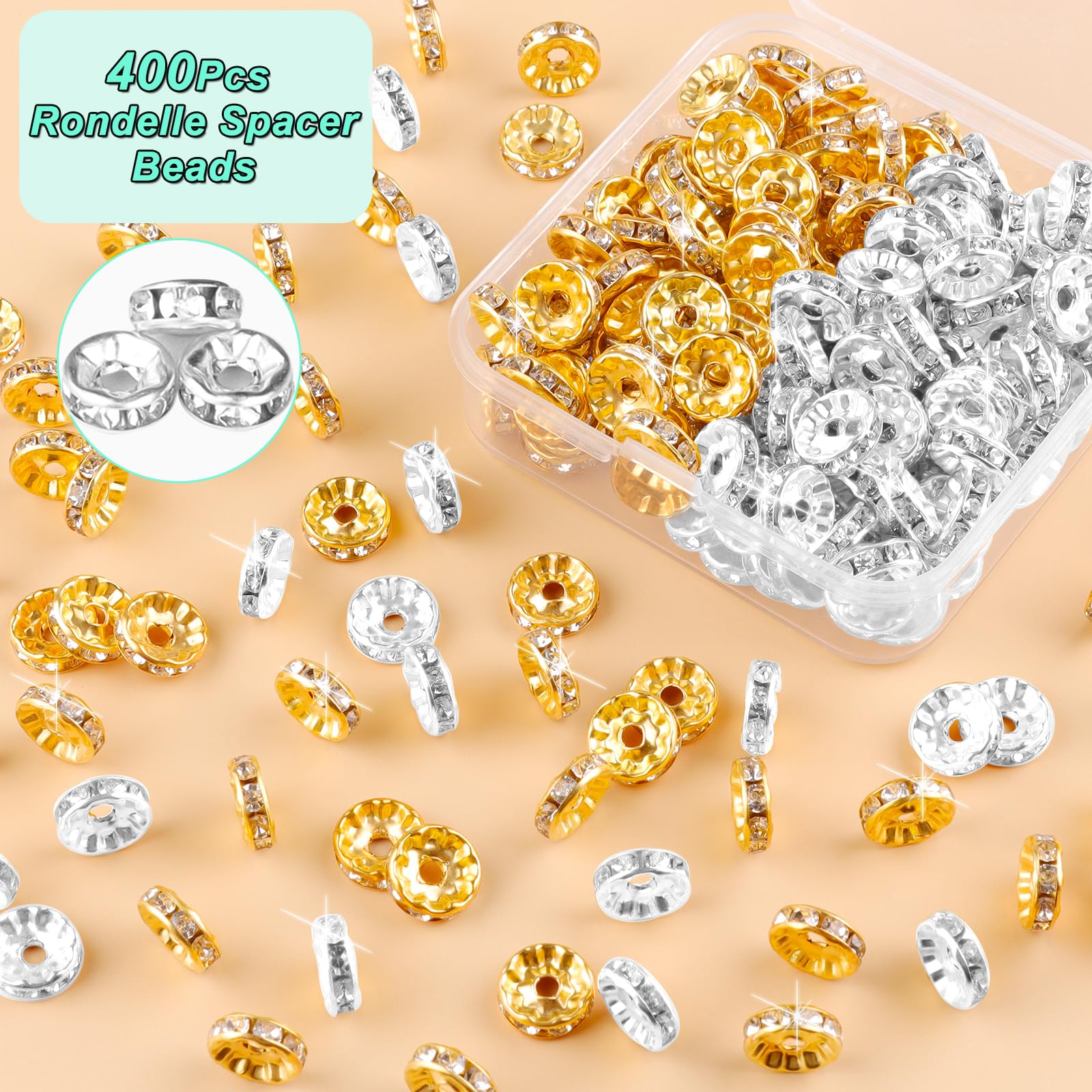 400pcs 10mm Sparkling Crystal Spacer Beads - Image 2