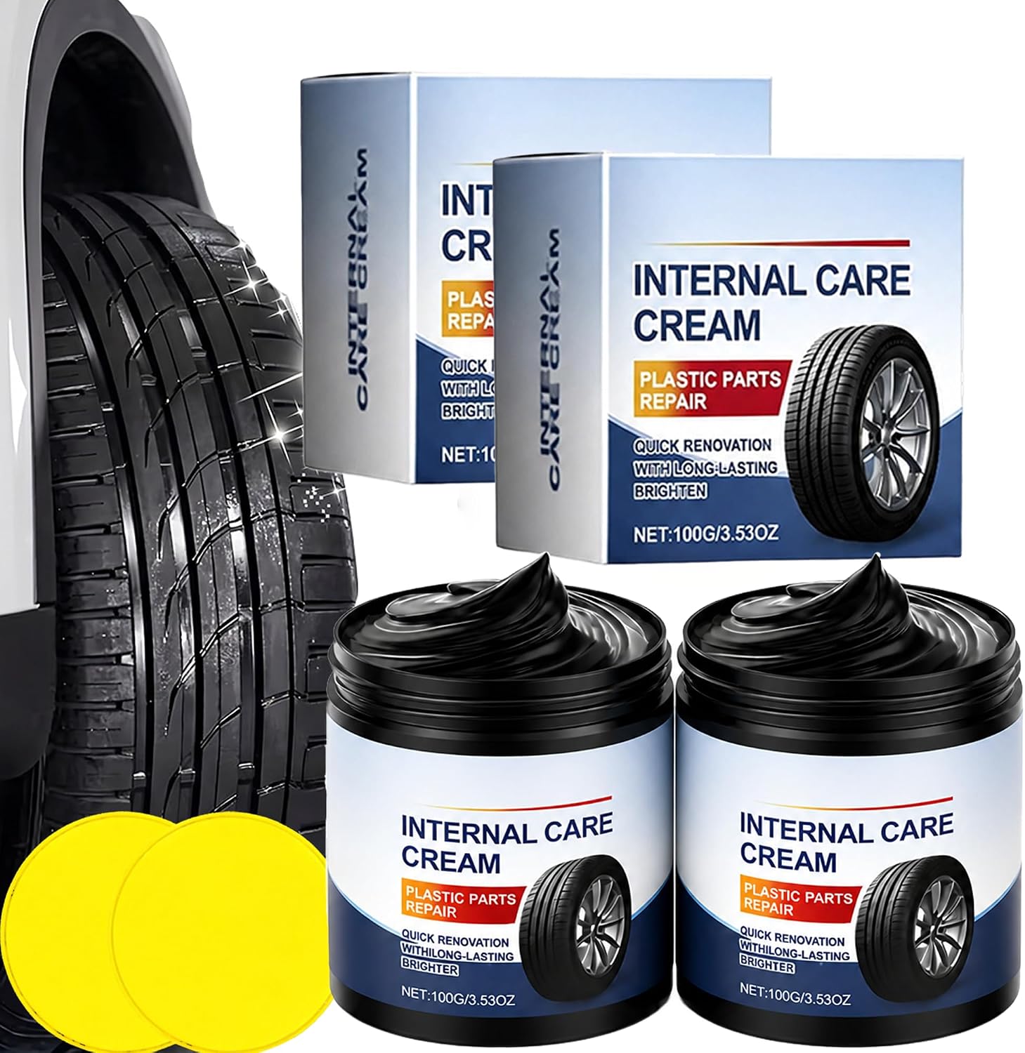 2Pcs Tire Coating & Polishing Paste – Car Tire Shine with Sponge, Long-Lasting Rubber & Plastic Dressing, Enhances Gloss, Reduces Cracks, Improves Tire Look for Cars, Trucks & SUVs (2Pcs)