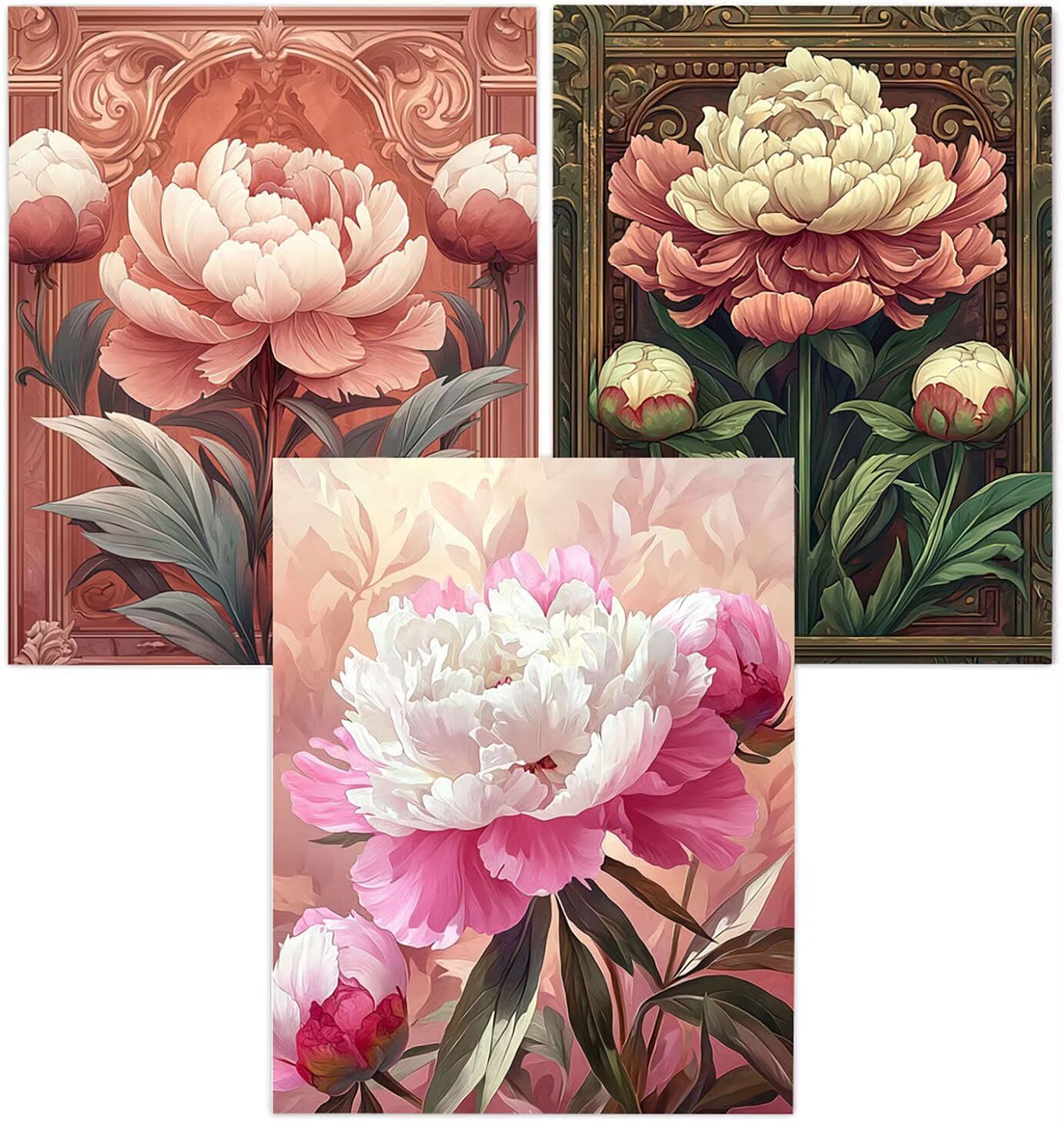 Generico Cnyaunfi 3 Pezzi Fiore Pittura Diamante Fai-Da-Te, 5D Retro Diamond Painting Kit Completo per Hobby Creativi Adulti, Per La Decorazione Della Parete Di Casa 70x90cm YF-3496