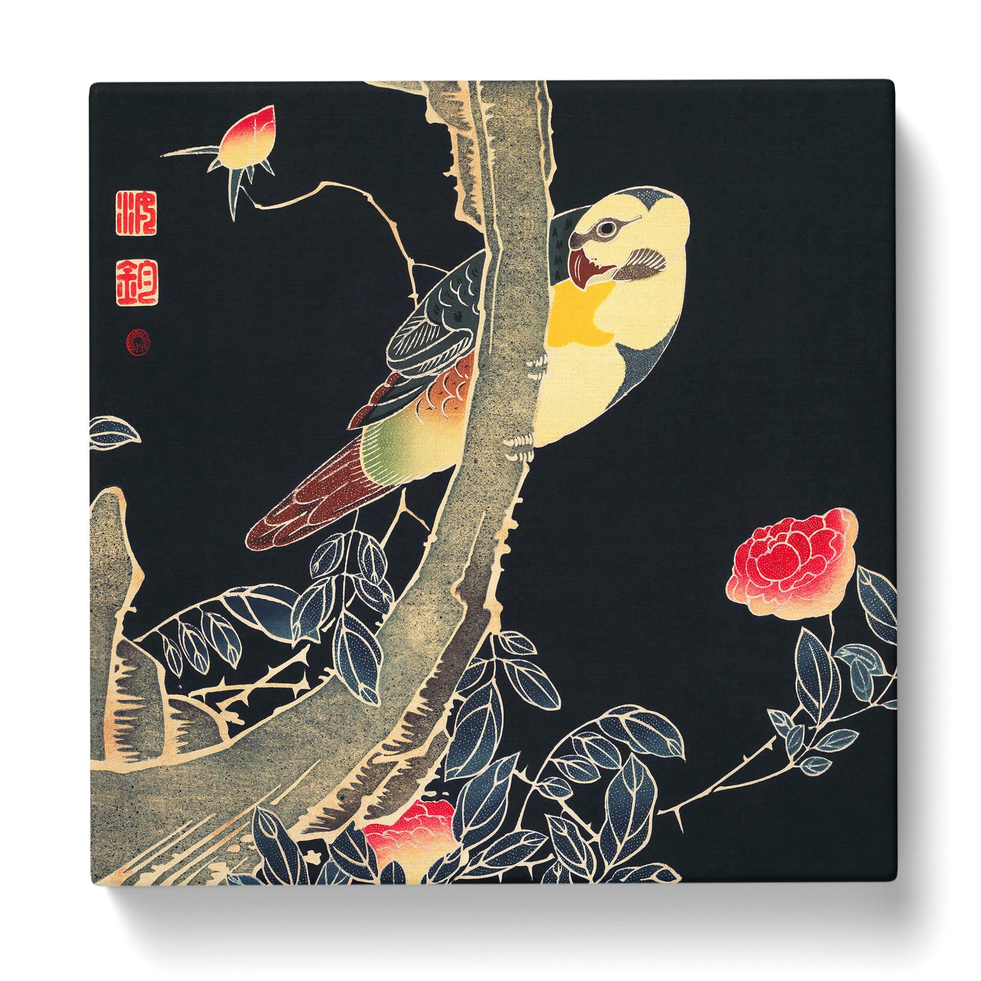 Parrot & Rose Bush by Ito Jakuchu Canvas Print, Mixed, 35L x 35W cm - Image 3