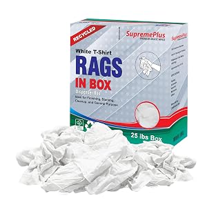 Recycled White T-Shirt Cleaning Cloths 25 lbs Box Shop Rags Bulk for Oil Stain Grease Paint and Auto