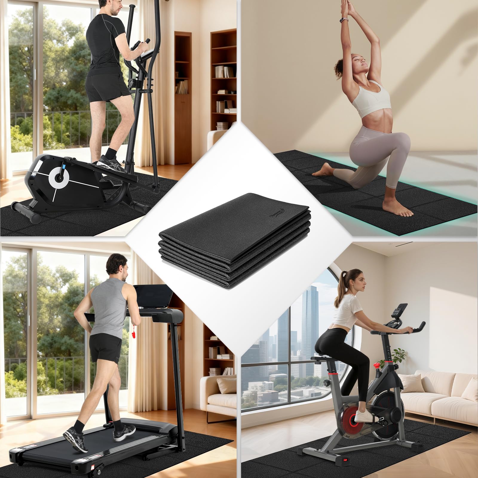 Esterilla de protección para Equipo de Ejercicio, Estera Fitness plegable 200*90cm, Suelo para gimnasio en casa 6mm para bicicletas estáticas, cinta de correr, Resistente Alfombrilla Protect