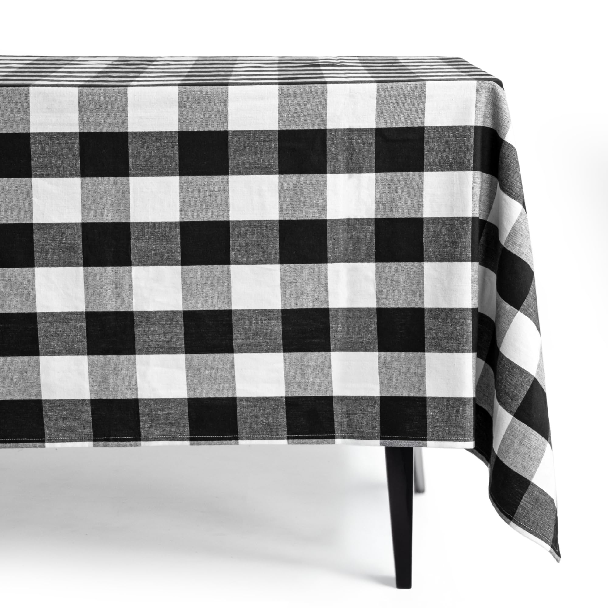 Nappe en coton noir et blanc 132x132 cm carrée RAJRANG pour table de cuisine et repas