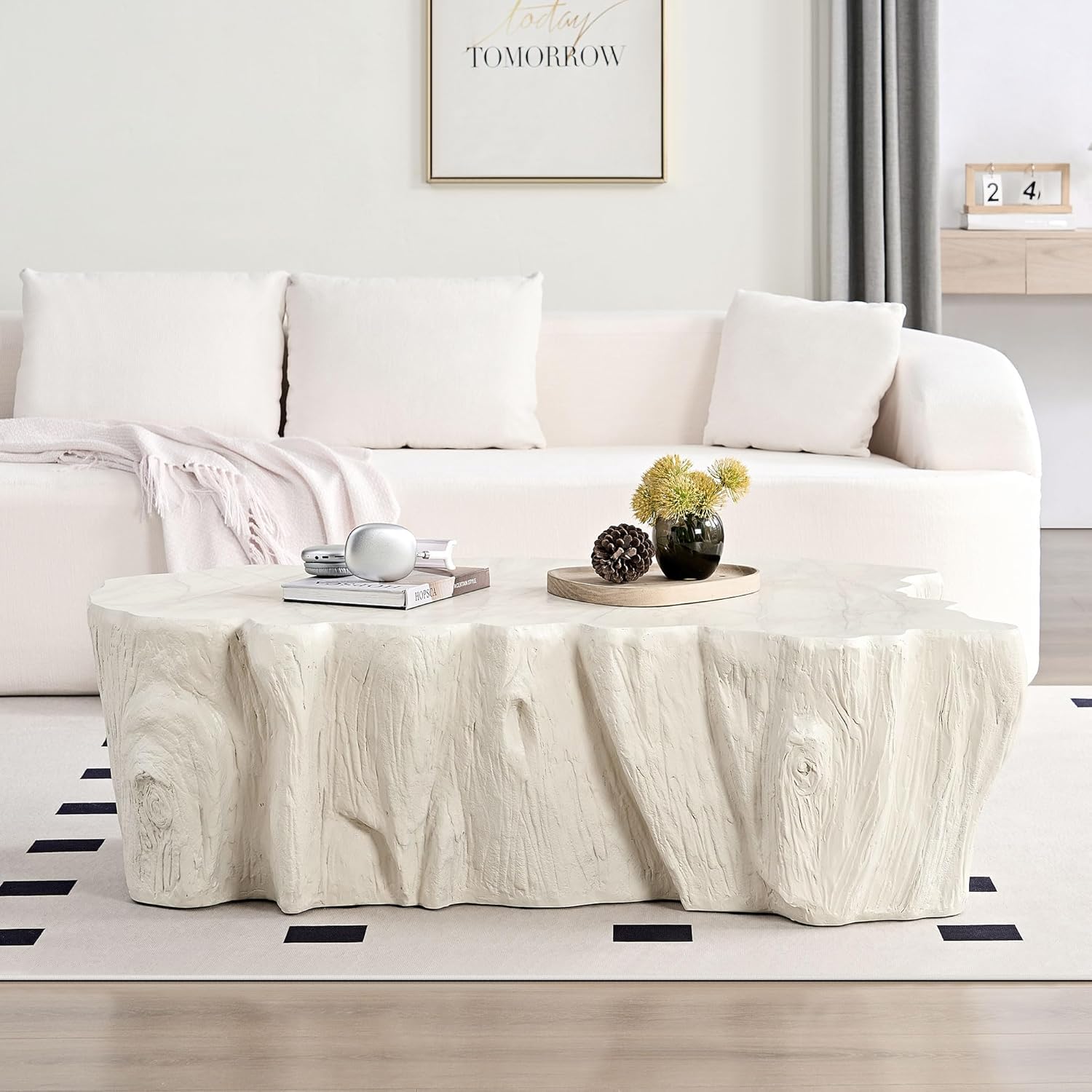 WILLIAMSPACE 48.62" Irregular Coffee Table with Tree Root Design for Living Room, Modern Luxury Fiberglass Center Table with Unique Shape, Accent End Tea Tables for Apartment, No Need Assembly (Beige)