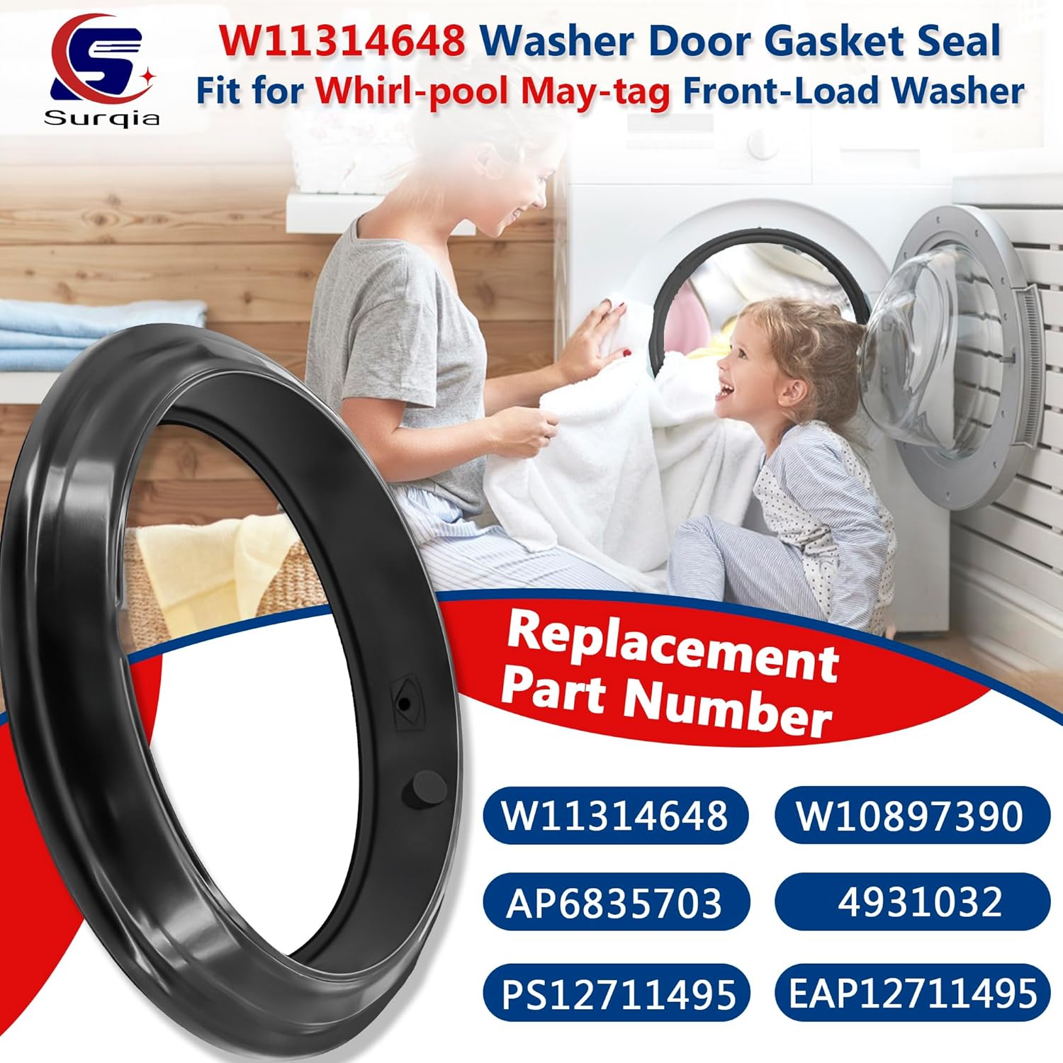 WFW5620HW0 WFW6620HC0 Washer Door Boot Seal Fit for Whirl-pool Front Loader WFW560CHW0 WFW560CHW1 WFW560CHW2 WFW5620HW1 WFW5620HW2 WFW6605MW0 WFW6620HC1 WFW6620HC2 WFW6620HW0 WFW6620HW1 WFW6620HW2