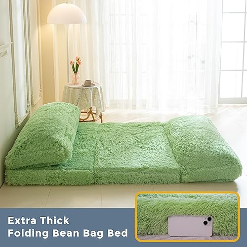 Miniatura 7 de MAXYOYO Puf Cama de suelo para cama, sofá de piel sintética para adultos, sofá plegable contra la pared con relleno de espuma de pared, sillas para