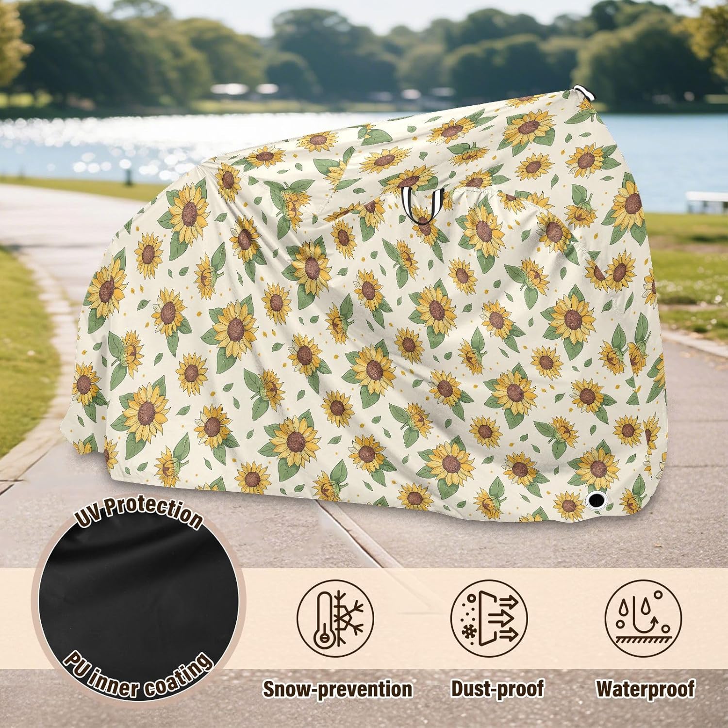 ALAZA Retro Sunflower Bike Cover Waterproof Outdoor Ebike Bicycle Covers Tarp Protection for 1/2 Bikes, Sun UV Dust Wind Proof
