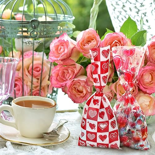 Miniatura 2 de Zonon 125 bolsas de regalo de San Valentín, celofán, bolsas de galletas de caramelo con 200 lazos giratorios para suministros de fiesta de boda, 5
