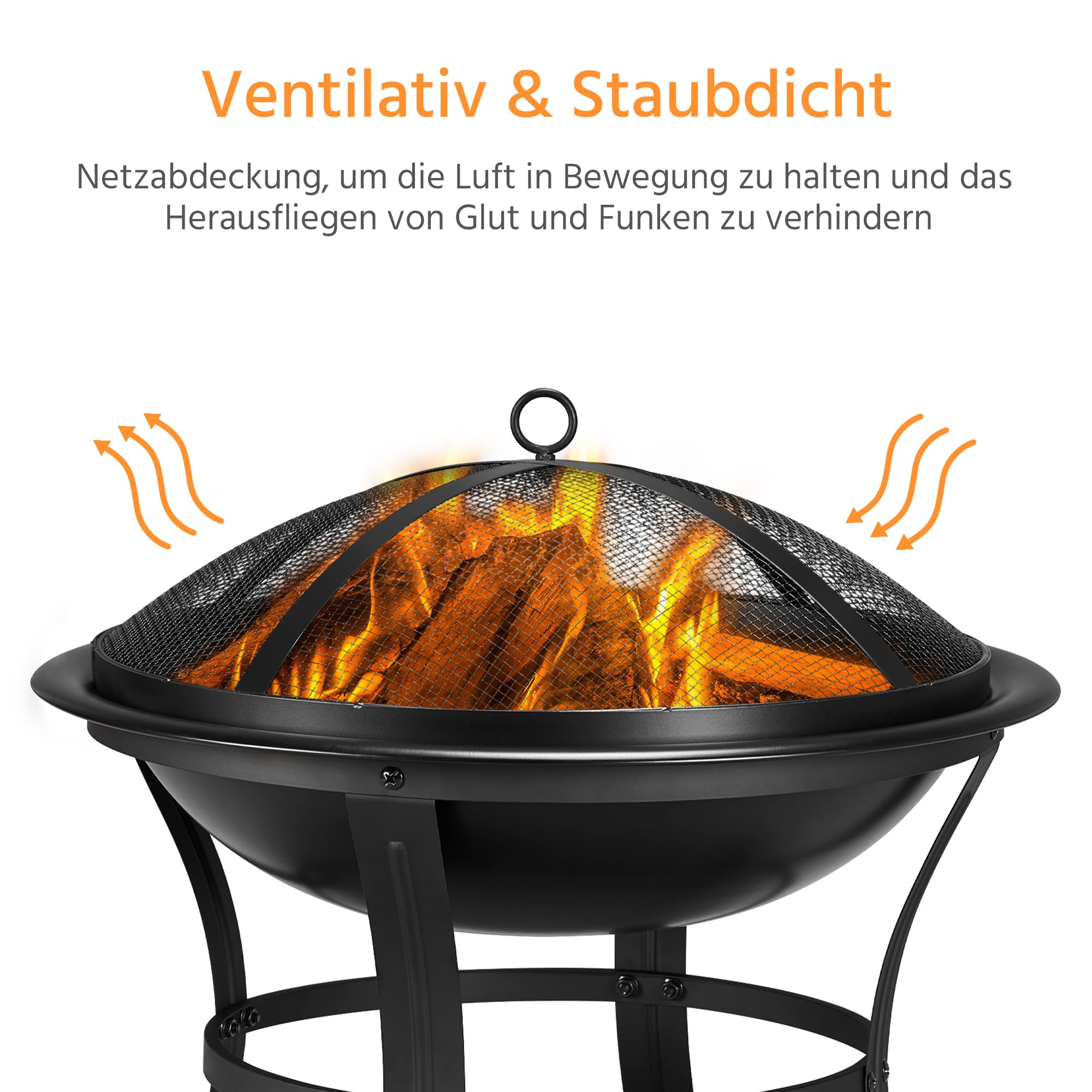 Yaheetech Ø 54cm Feuerschale mit Funkenschutz, Outdoor Feuerstelle Feuerkorb, Fire Pit, Feuerschalen für den Garten, Heizung, Terrasse, Lagerfeuer und Camping