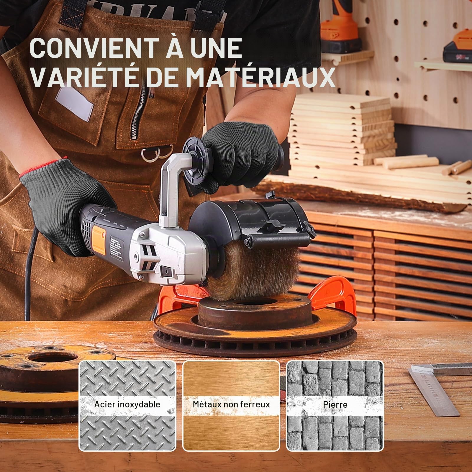 VEVOR Machine Polissage Brunissage, 1300 W, Outil Conditionnement de Surface, 6 Vitesses Variables, Polisseuse Électrique Portative, Roue de Polissage en Fil Acier, pour Acier Inoxydable, Métaux, Bois