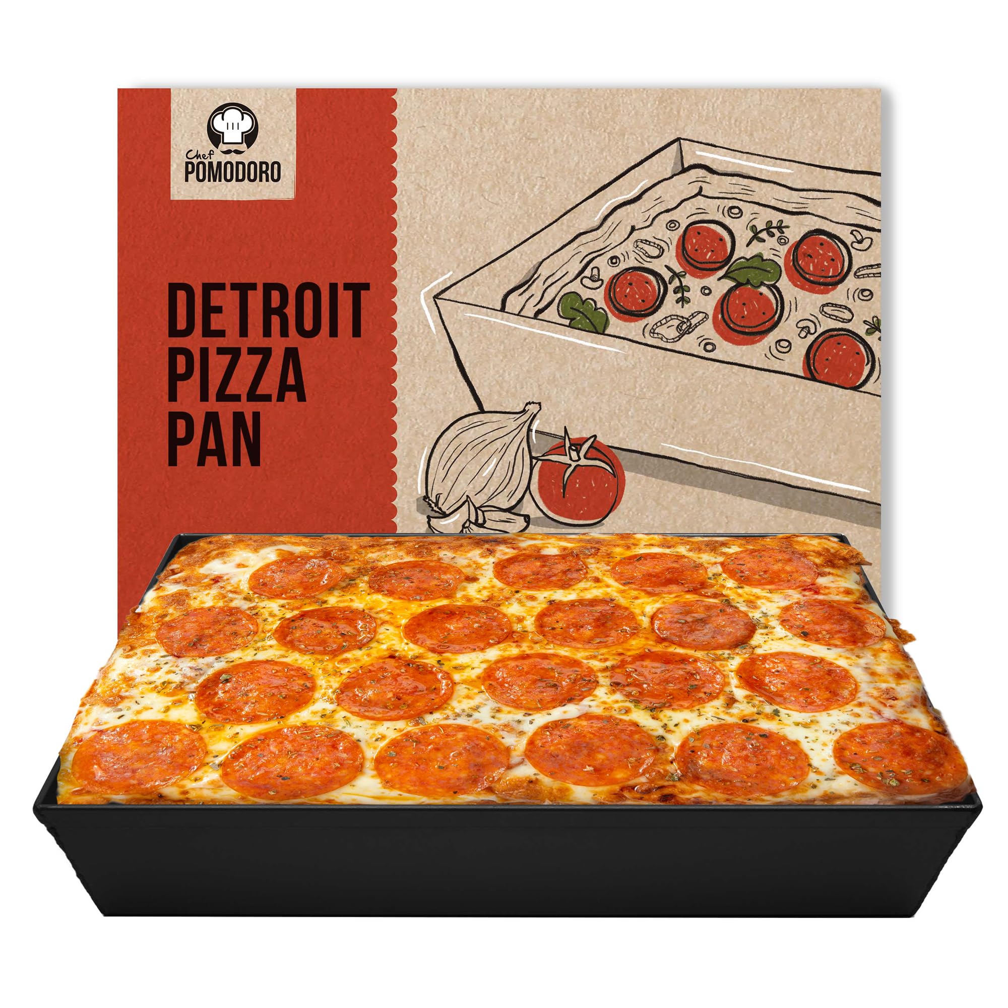 Chef Pomodoro - Plaque à Pizza Rectangulaire Style Detroit - Plaque Four et Moule Pizza en Aluminium Anodisé (35 x 25 cm)